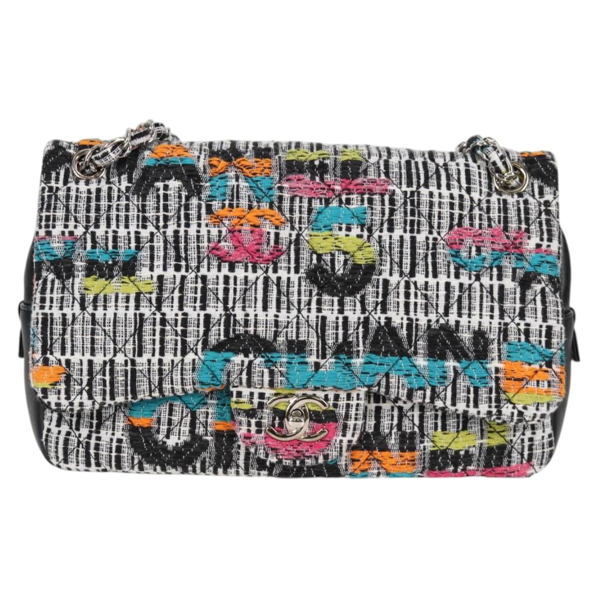 Chanel Classic Flap Bag Multicolor Tweed Chain Strap