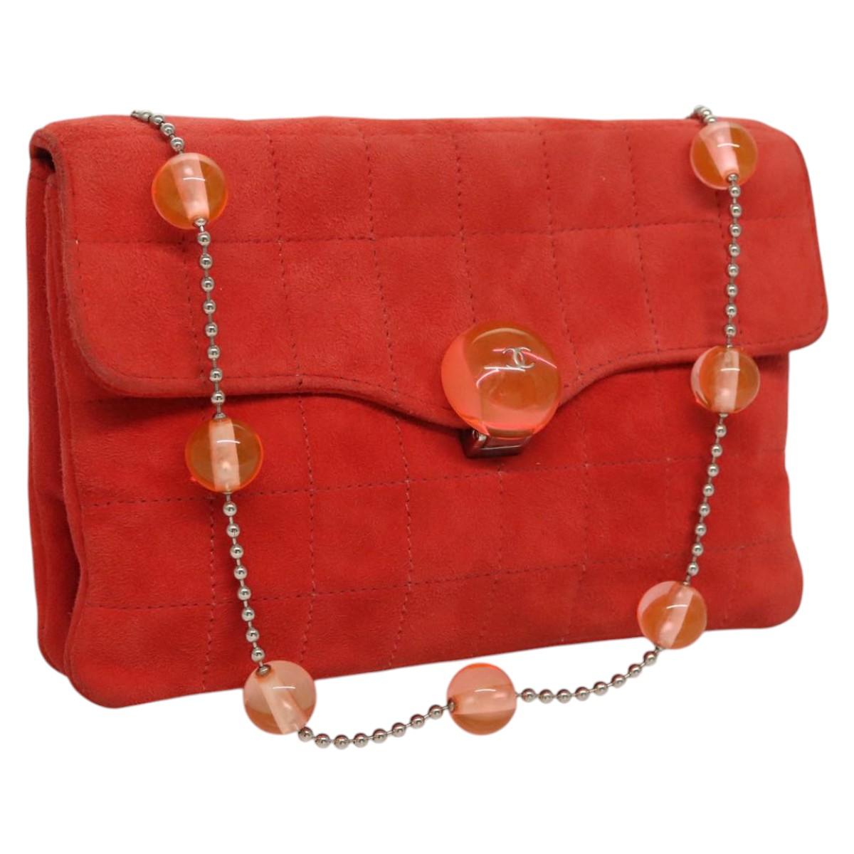 Chanel Red Suede Quilted Shoulder Bag