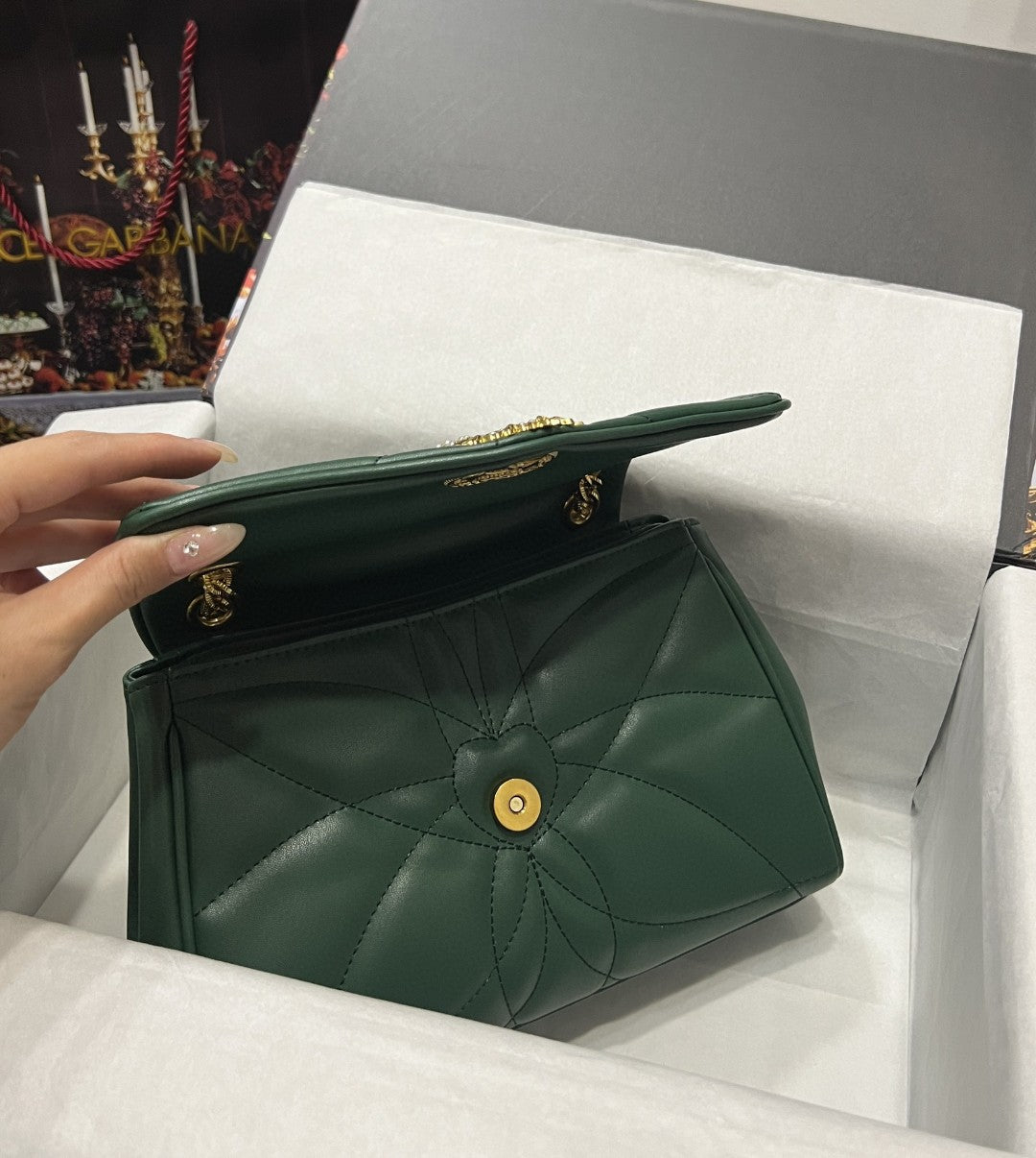 GLAMI Large Devotion Shoulder Bag In Quilted Nappa Green For Women 11.4in/29cm GLAMI