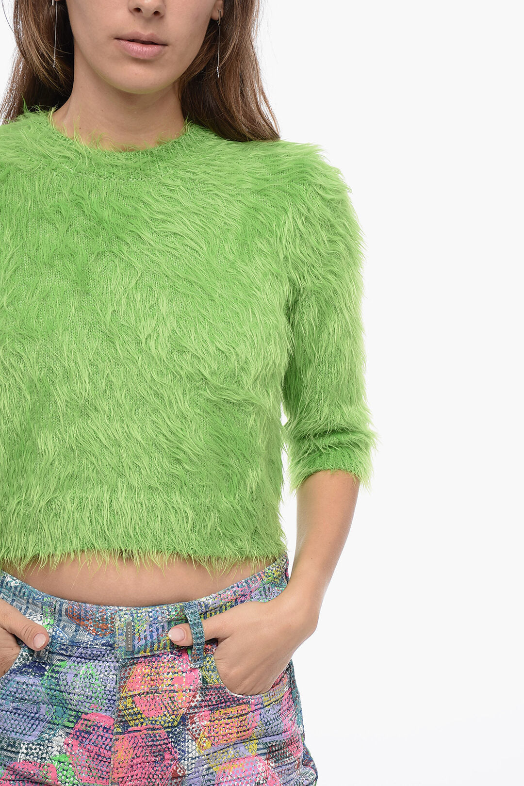 Gucci Crew Neck Eyelash Sweater with 3/4 Sleeves