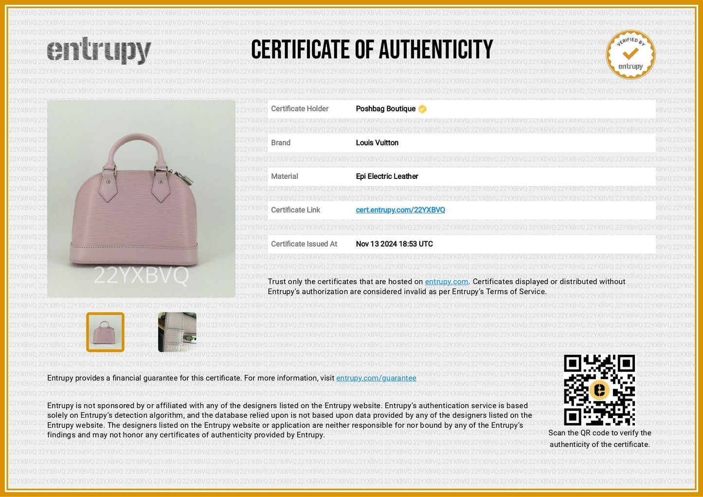 Louis Vuitto Alma BB SL Epi Leather Guimauve Bag