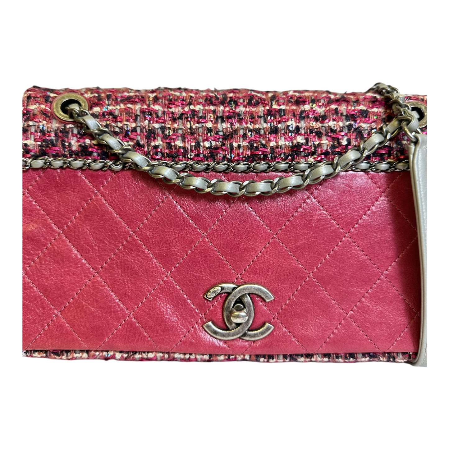 Chanel Pink CC Lambskin and Tweed Flap