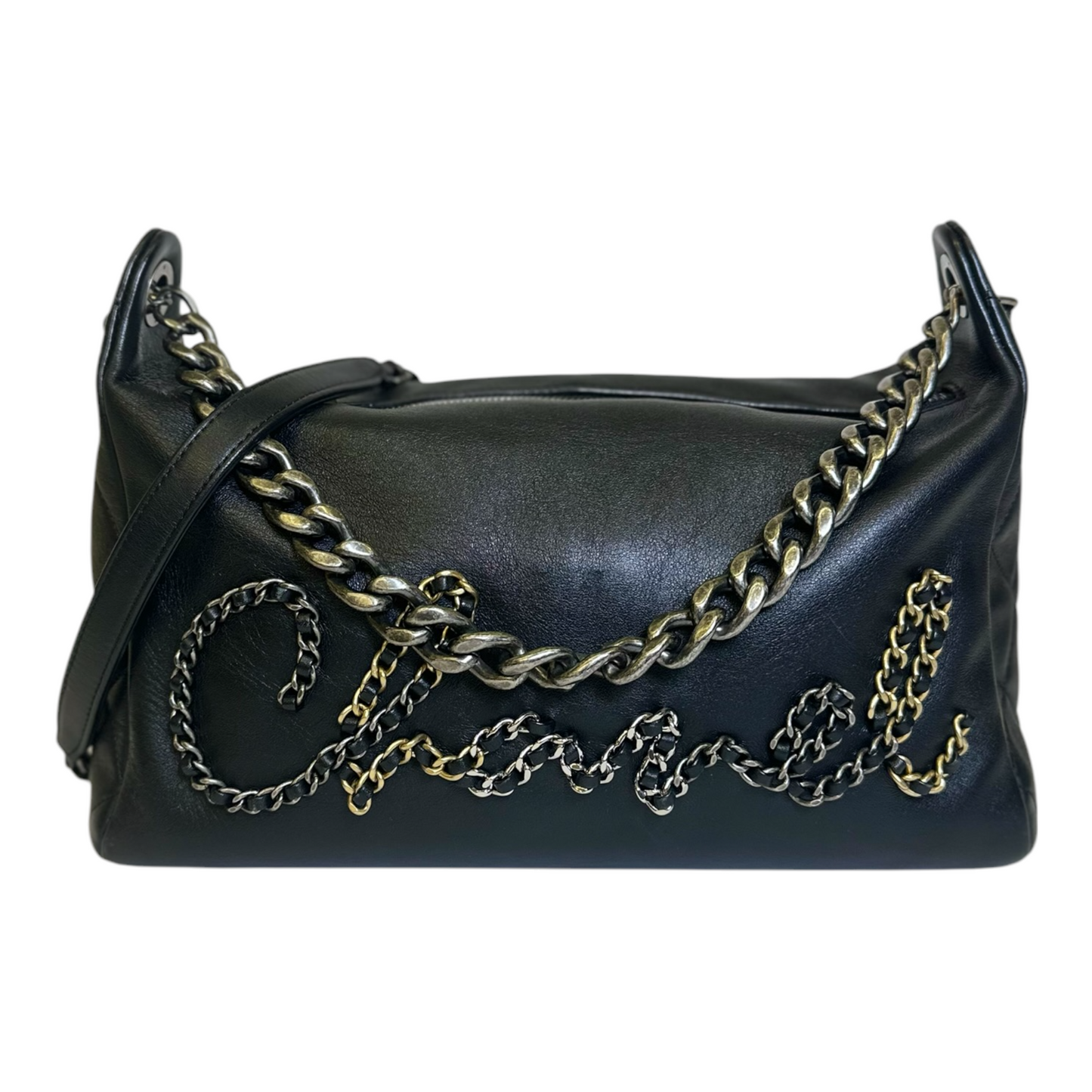 Chanel Calfskin Chain 20s Signature Hobo Black