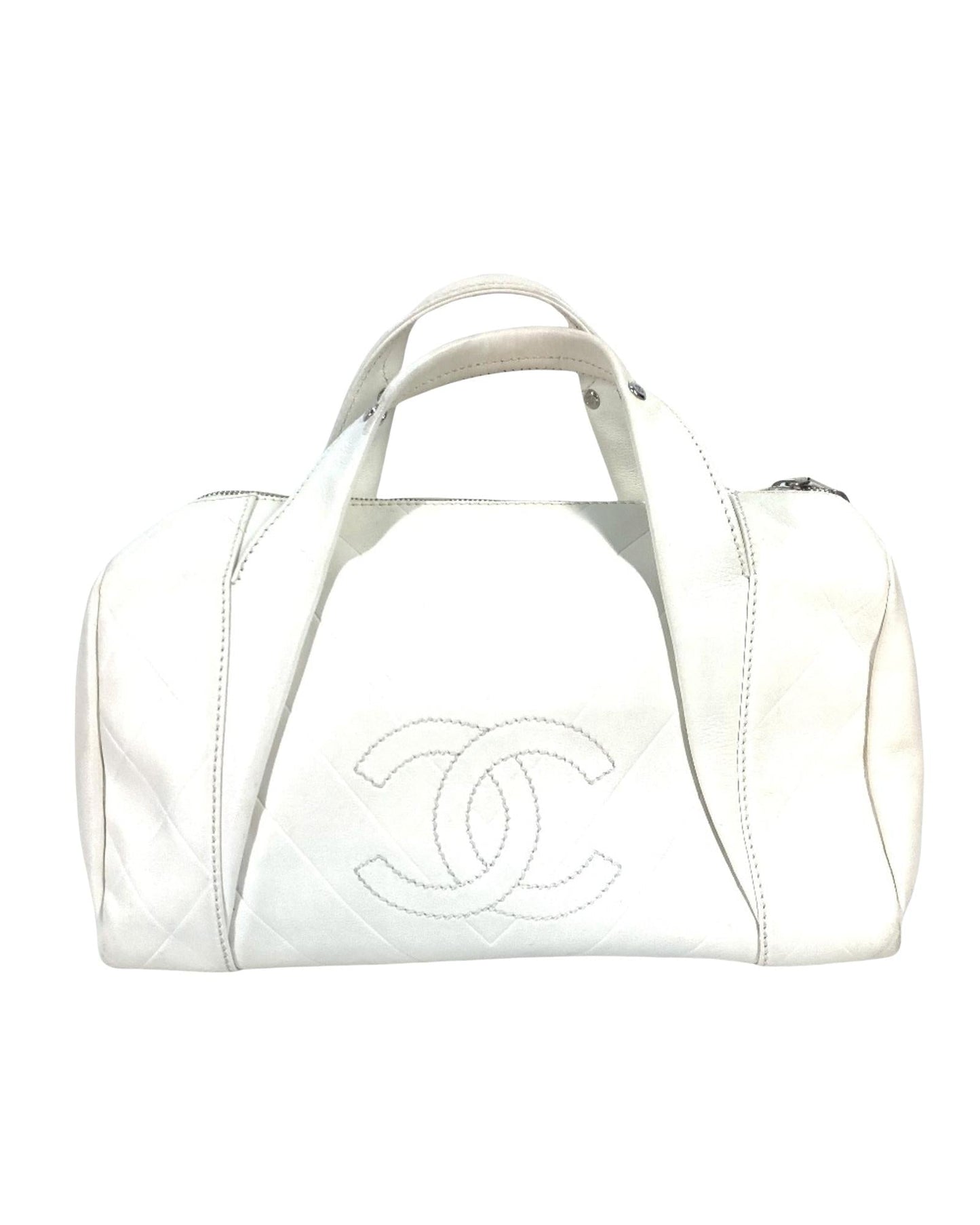 Chanel Quilted Bowling Bag White Leather