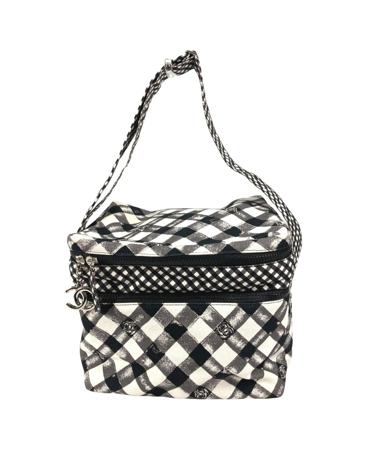 Chanel Gingham Crossbody Bag Black and White
