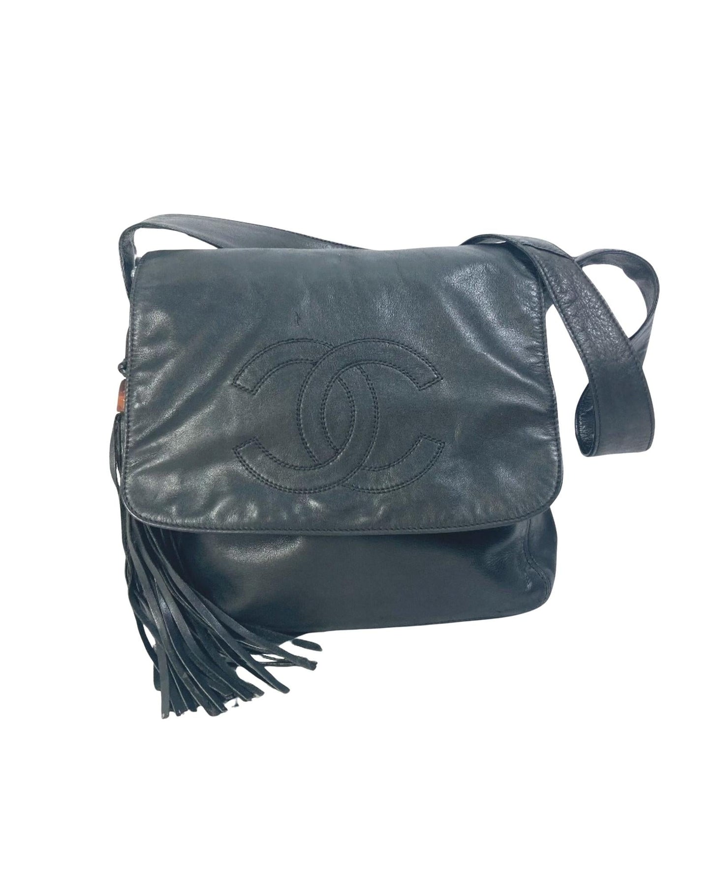 Chanel Vintage Leather Shoulder Bag Fringe Detail