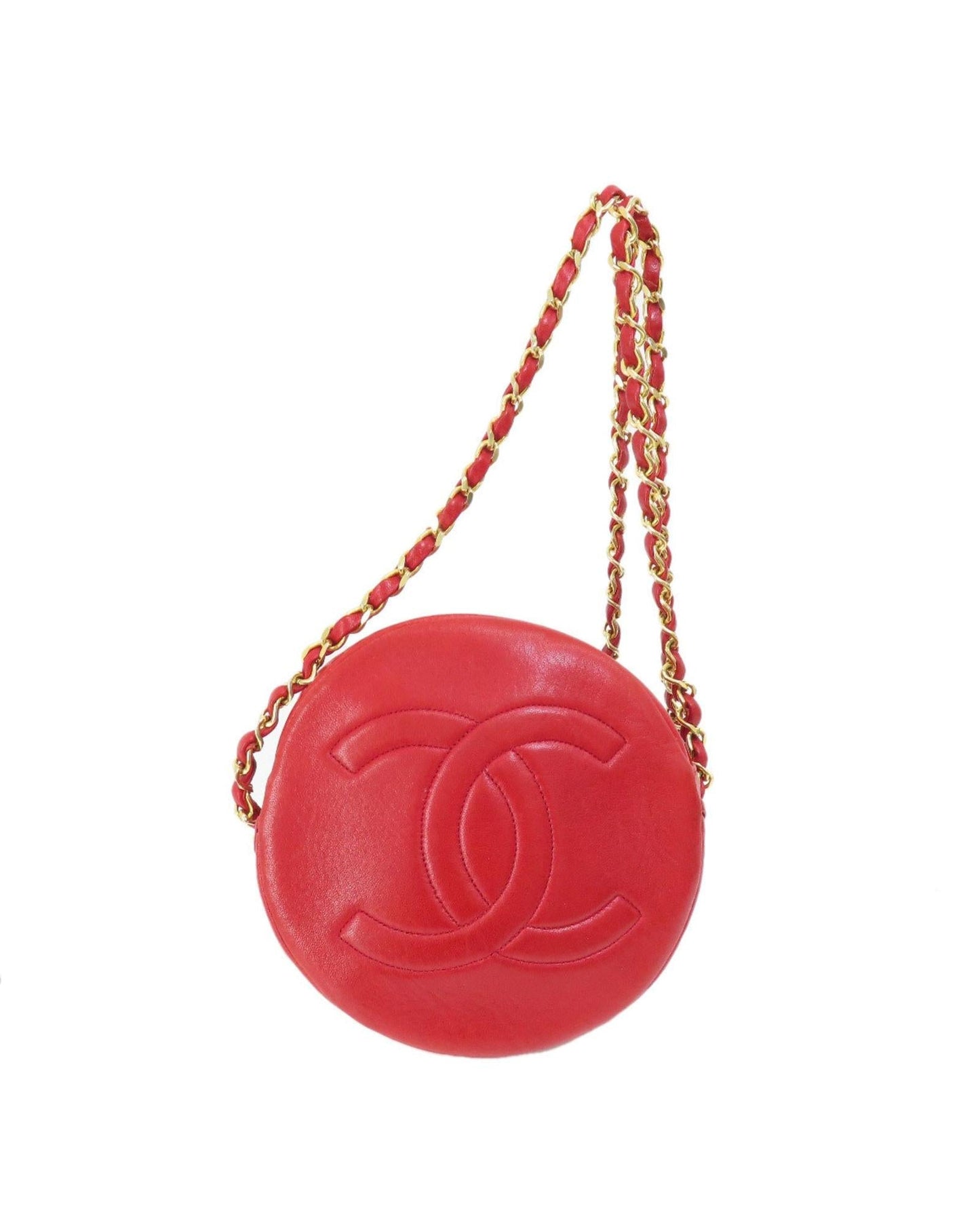 Chanel Round Shoulder Bag Red Leather