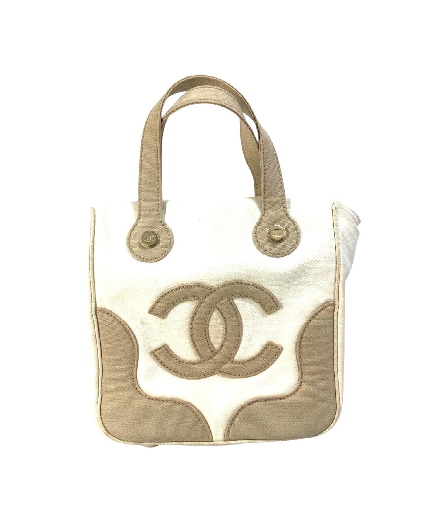 Chanel Canvas Tote Bag Beige and White