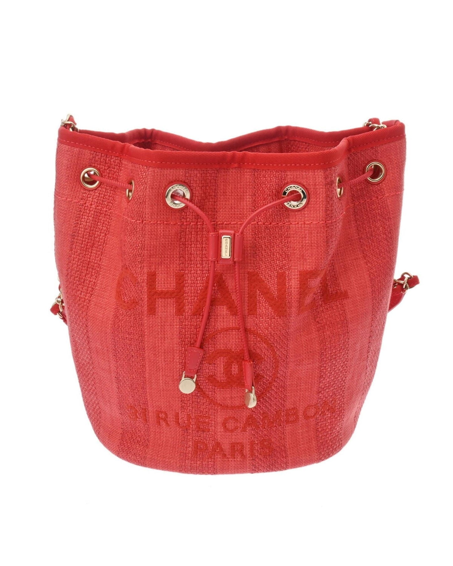 Chanel Raffia Bucket Bag Red Raffia Style