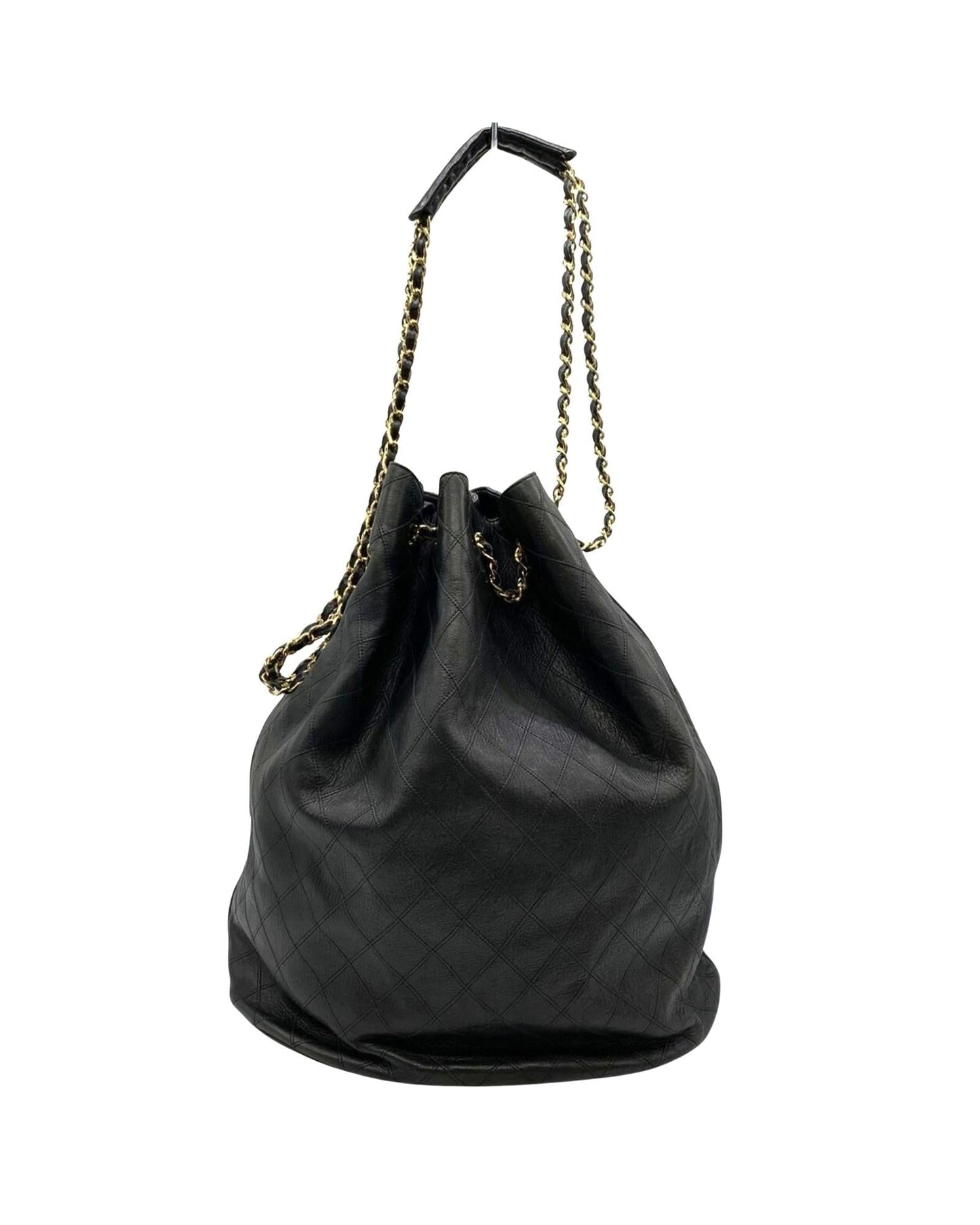 Chanel Quilted Leather Bucket Bag Drawstring Chain