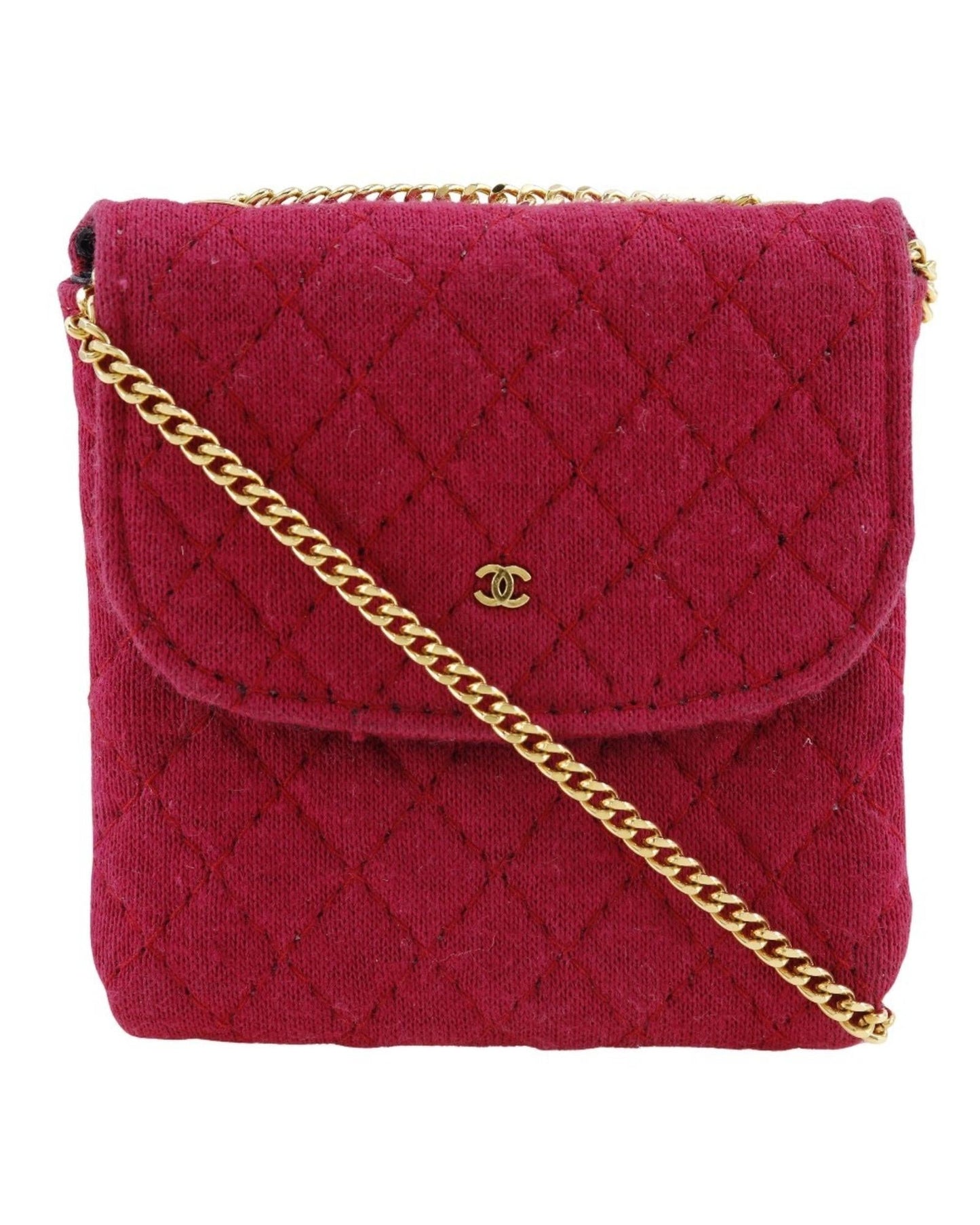 Chanel Quilted Chain Bag  Red Knit