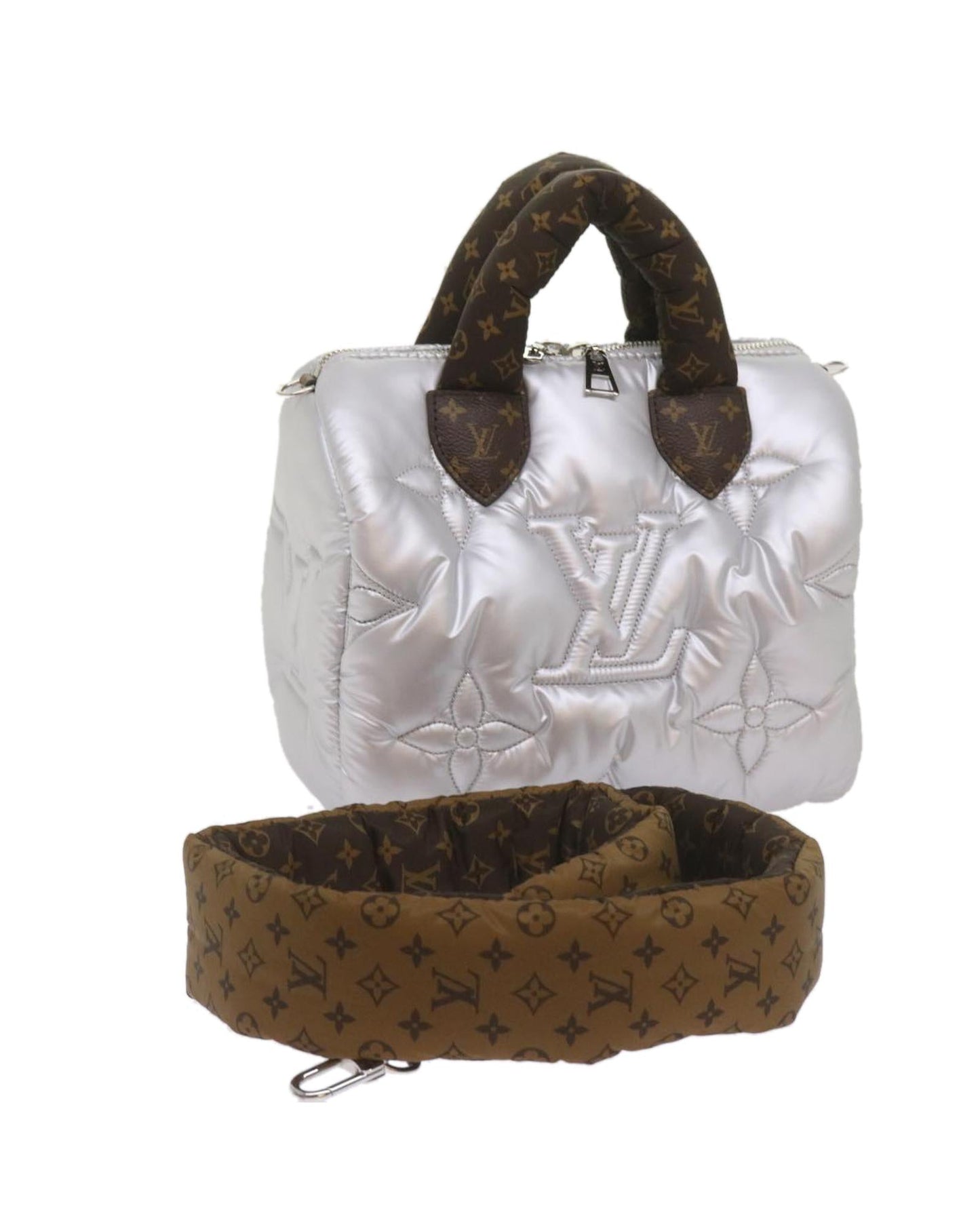 Silver Synthetic Shoulder Bag with Adjustable Strap and Dust Bag