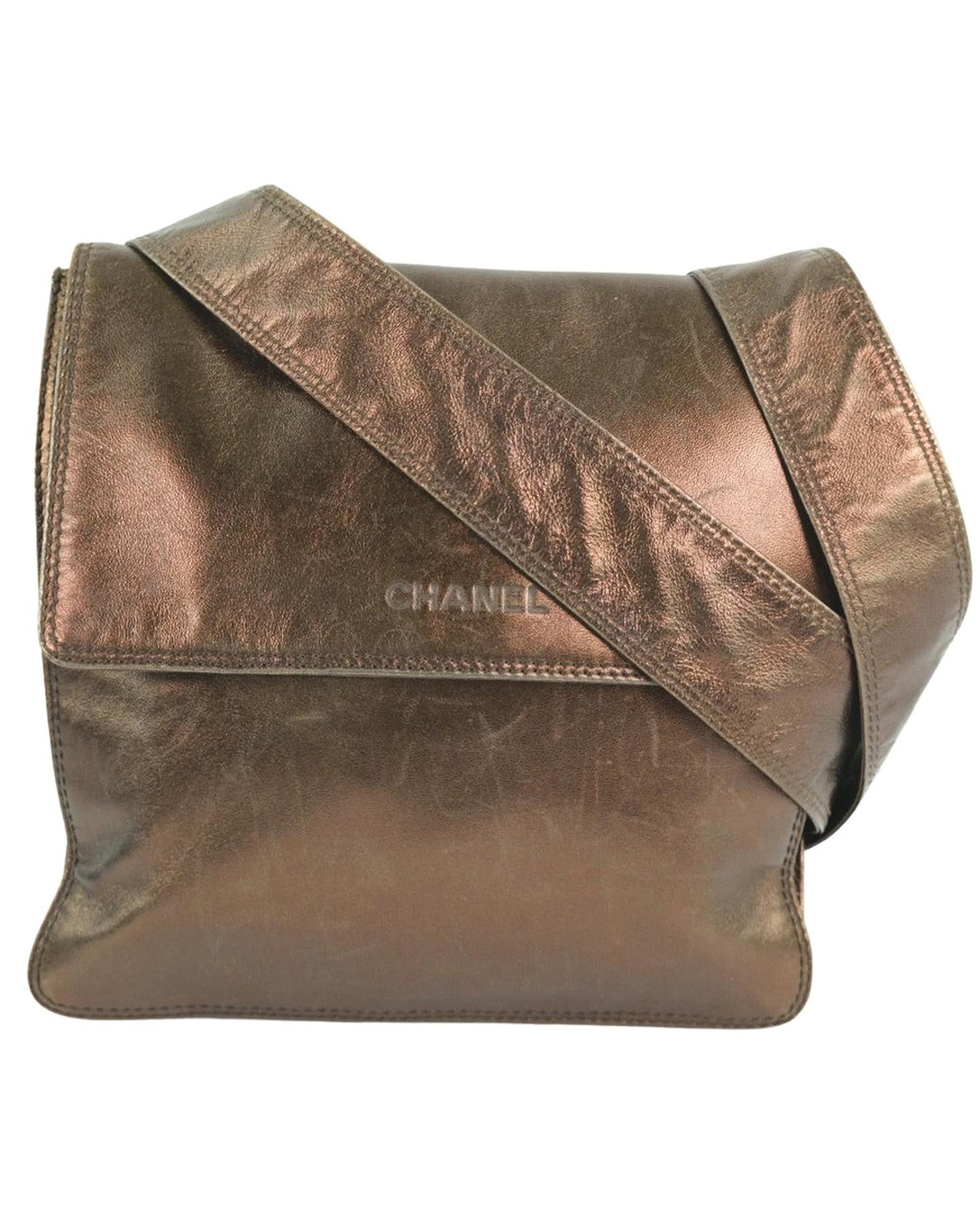 Chanel Metallic Leather Shoulder Bag Bronze