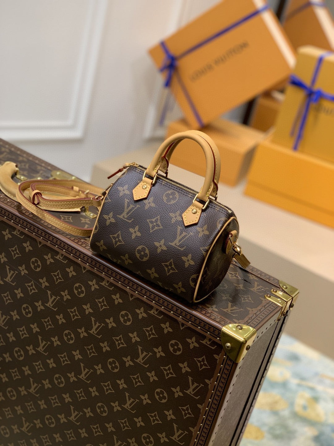 LV Nano Speedy Monogram Canvas For Women, WomenÃ¢â‚¬â„¢s Handbags, Shoulder Bags 6.3in/16cm LV M81085