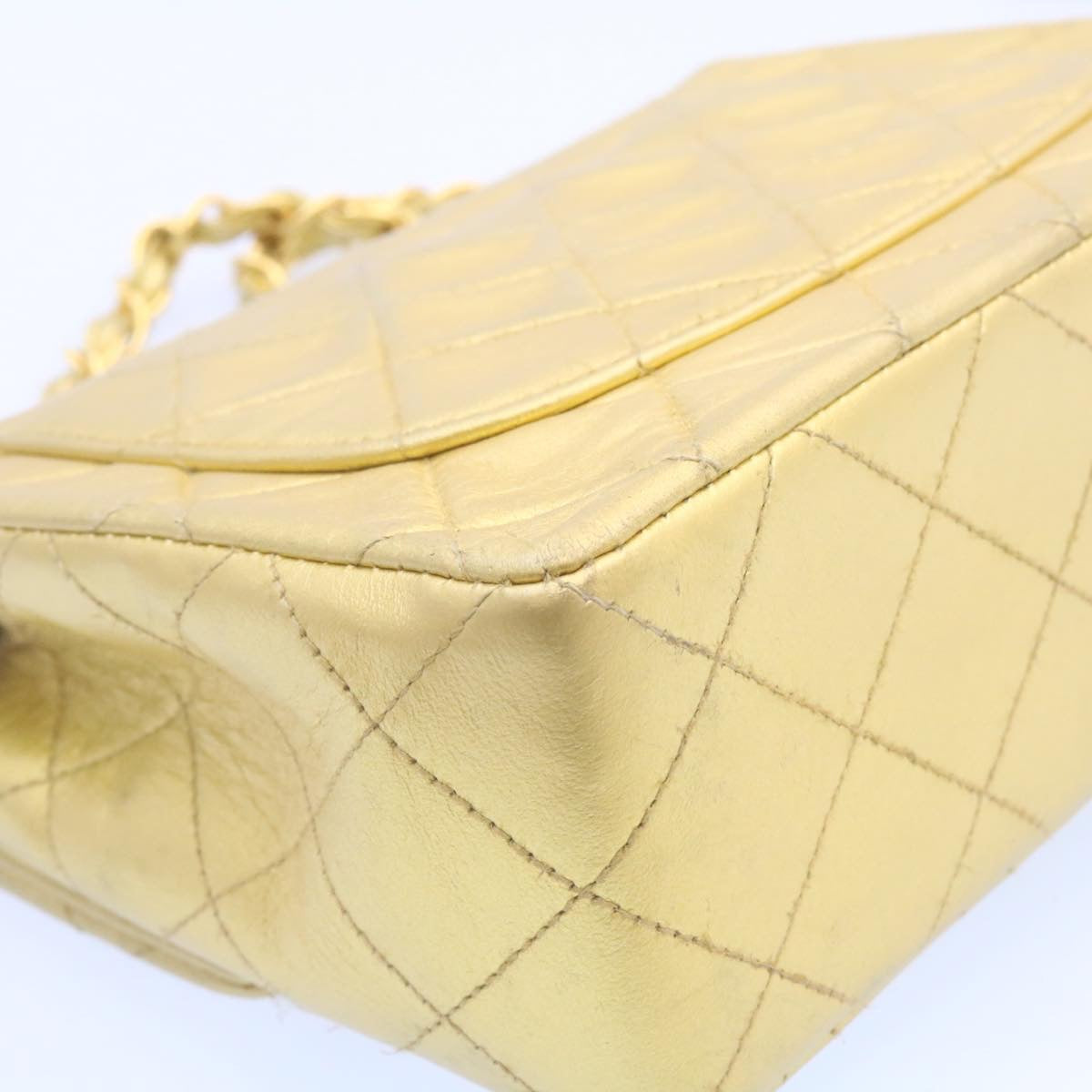 CHANEL Matelasse Chain Flap Shoulder Bag Leather Gold CC 25305A