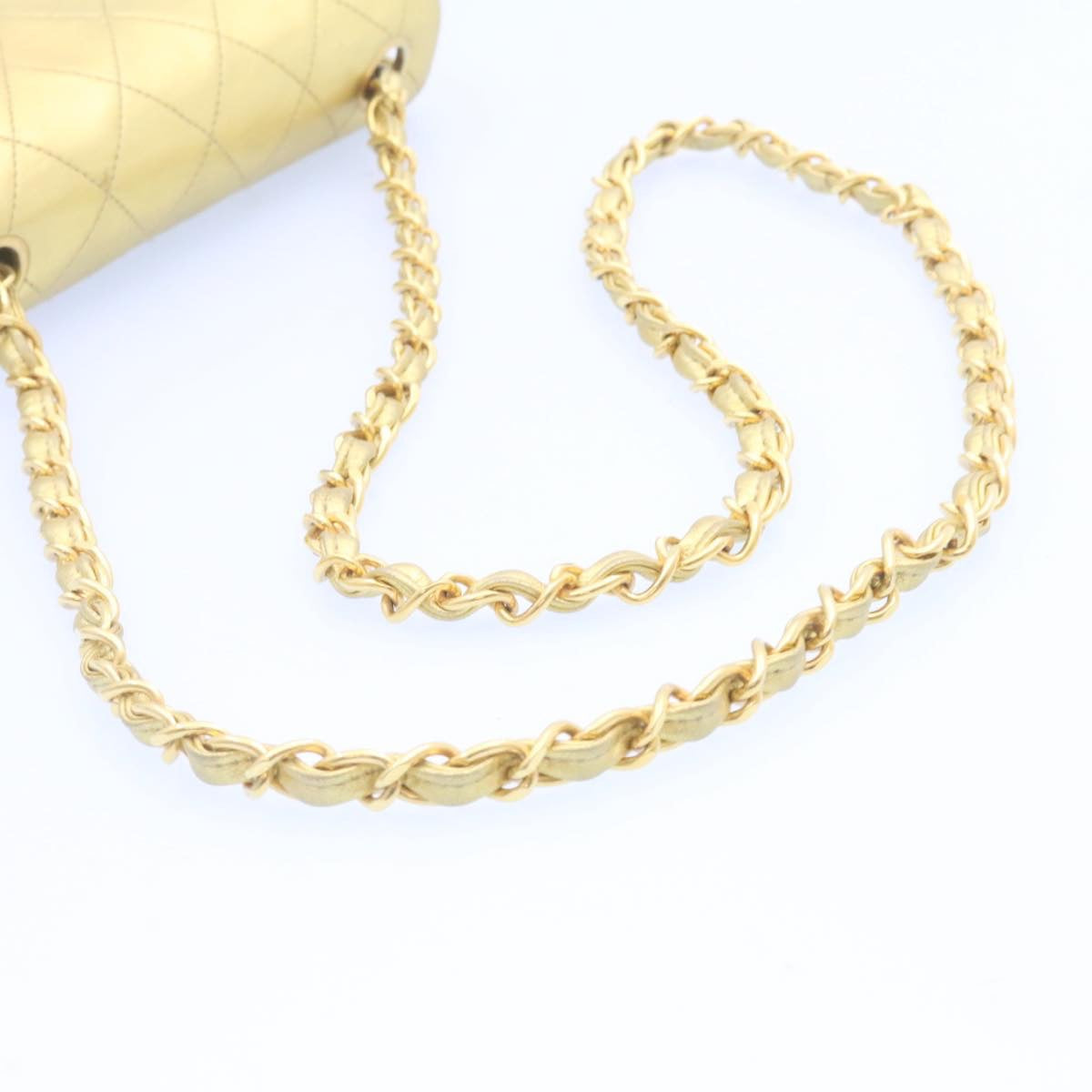 CHANEL Matelasse Chain Flap Shoulder Bag Leather Gold CC 25305A