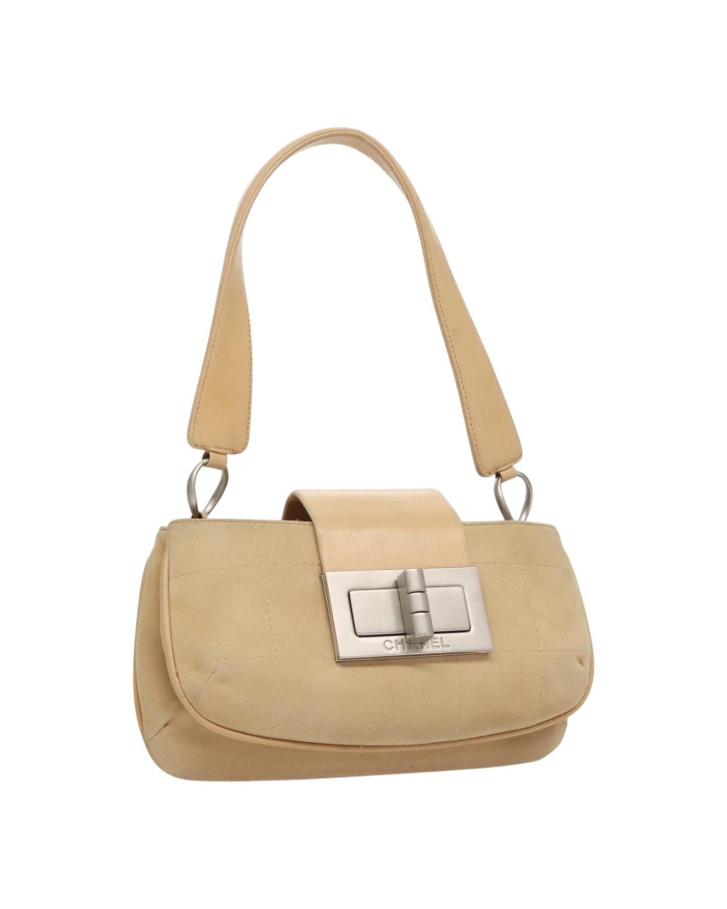 Chanel Suede Chocolate Bar Shoulder Bag with Chain Strap