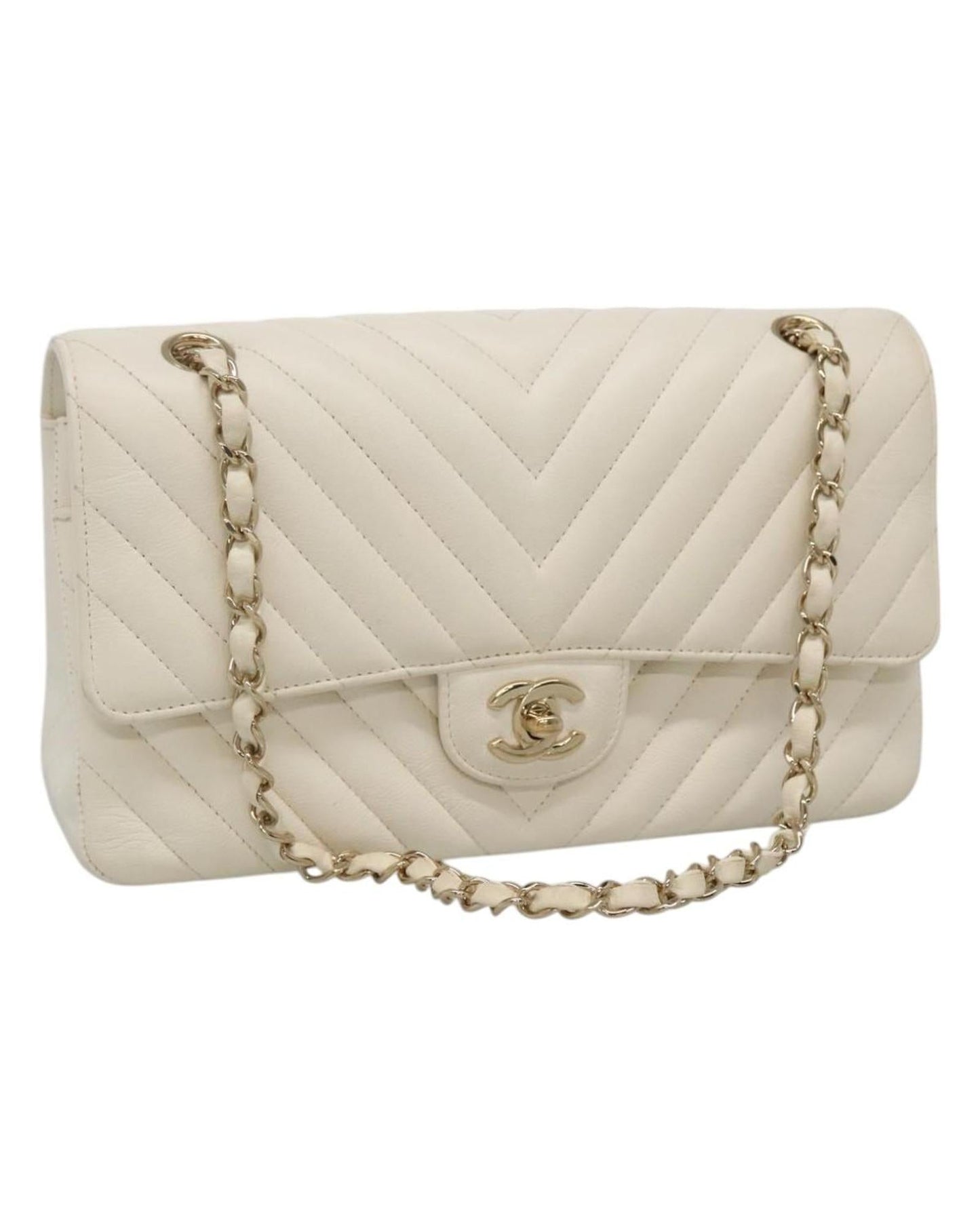 Chanel Double Flap Leather Shoulder Bag with Chain Strap