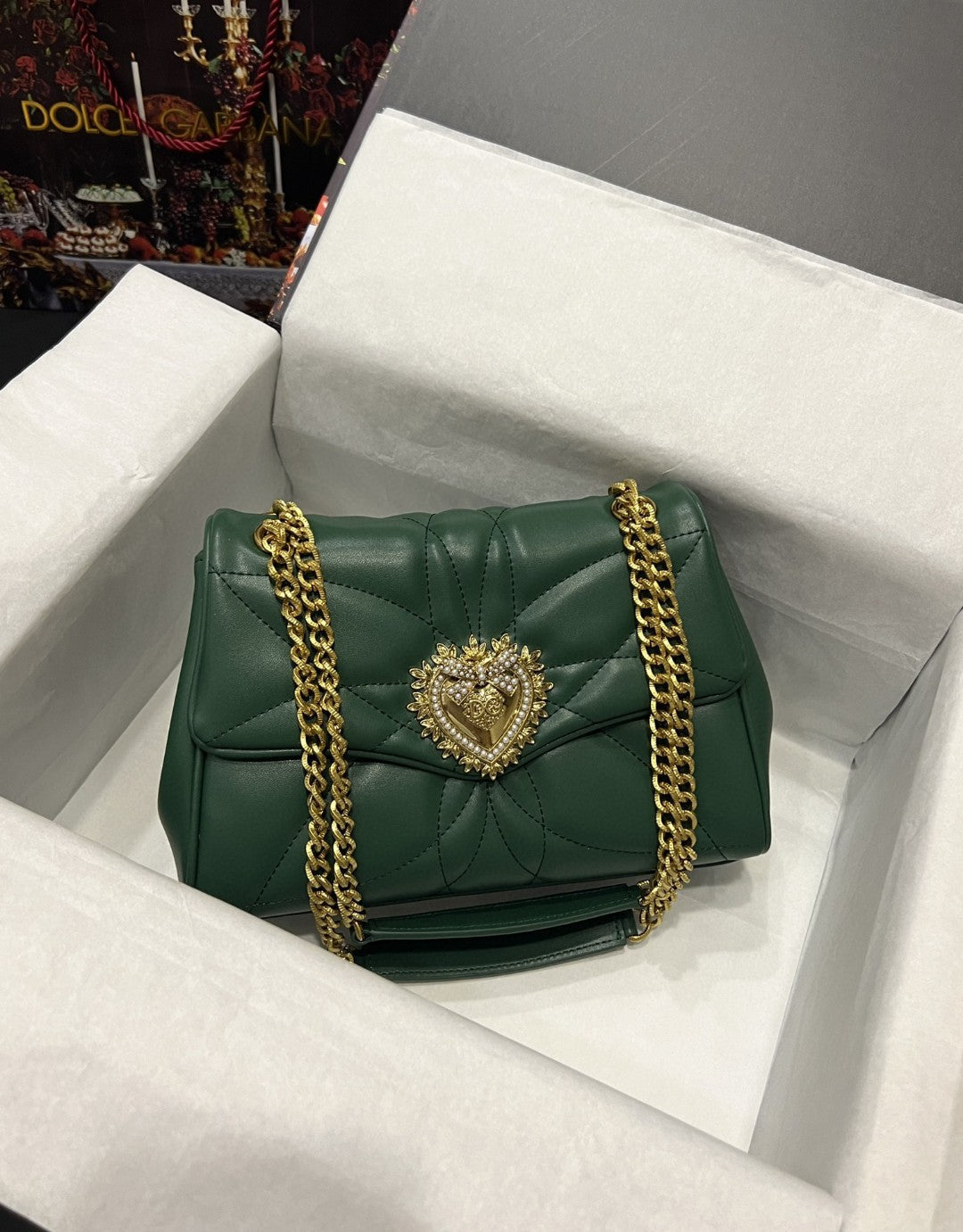 GLAMI Large Devotion Shoulder Bag In Quilted Nappa Green For Women 11.4in/29cm GLAMI