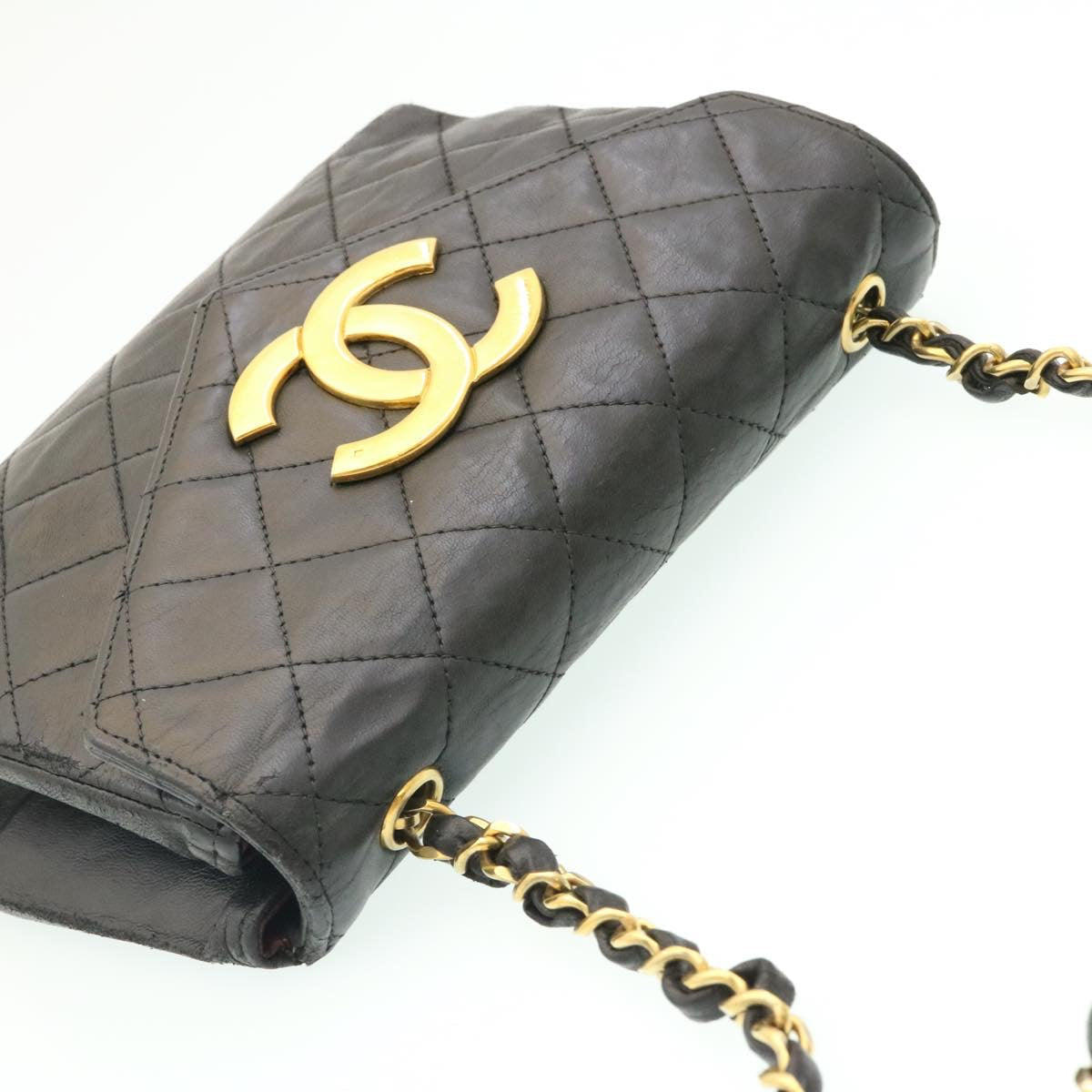 CHANEL Lamb Skin Matelasse Chain Shoulder Bag Black CC 25810A