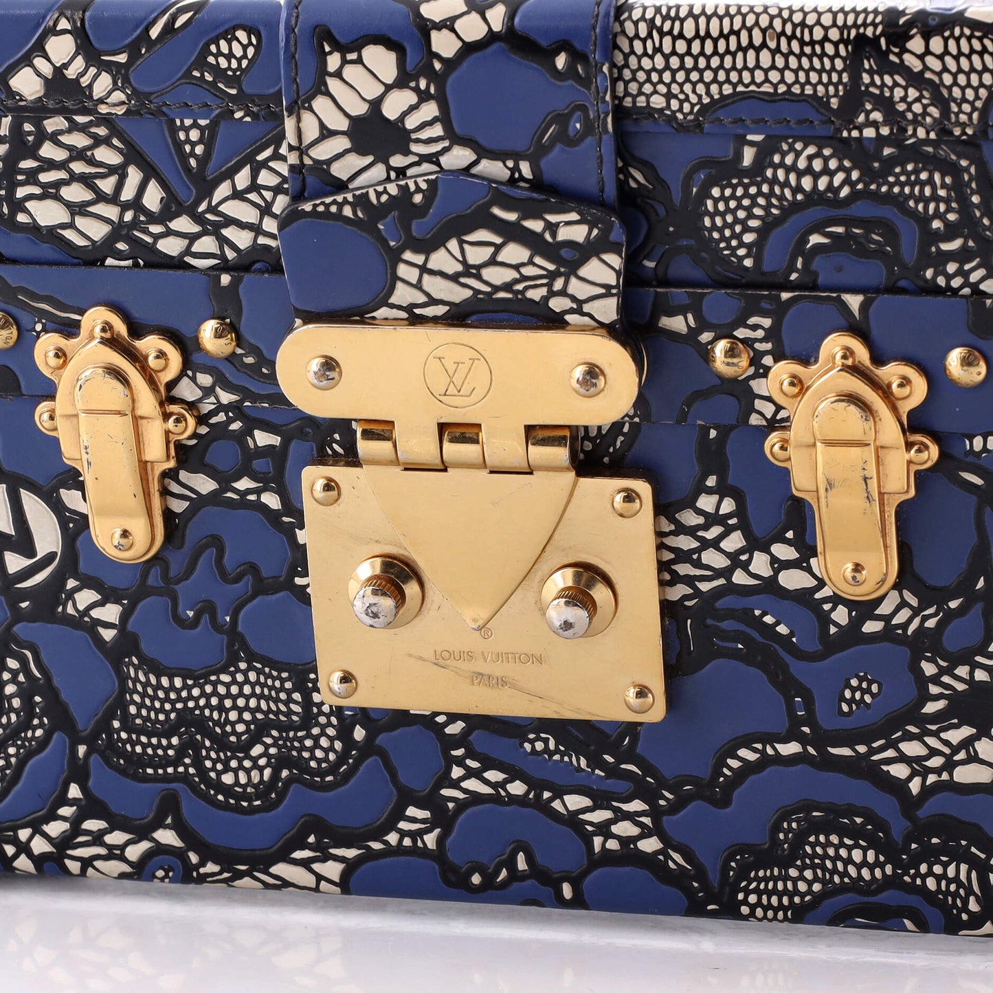 Louis Vuitton Petite Malle Handbag Lace Print Leather Small