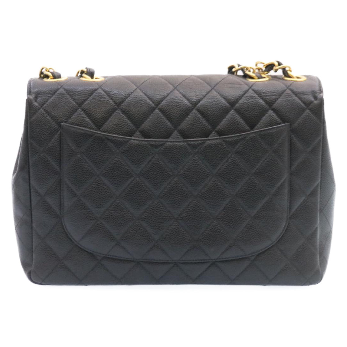 CHANEL Big Matelasse Flap Chain Shoulder Bag Caviar Skin Black Gold 25984A