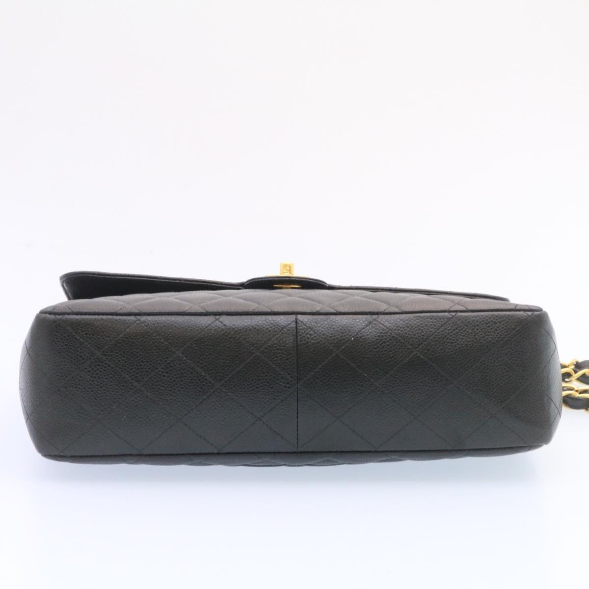 CHANEL Big Matelasse Flap Chain Shoulder Bag Caviar Skin Black Gold 25984A