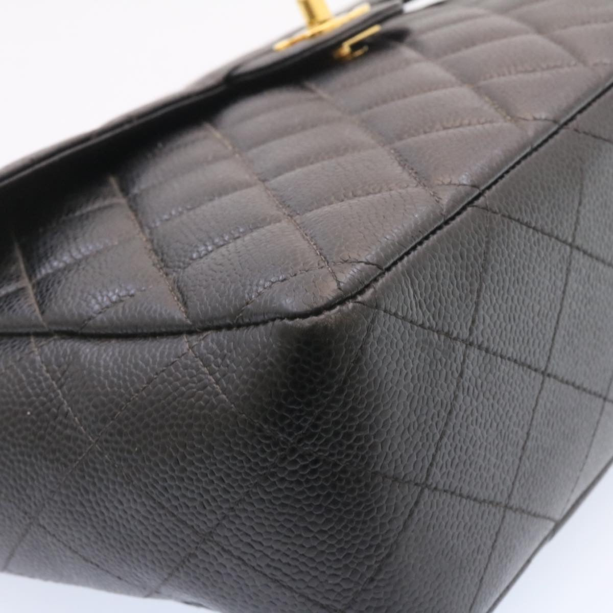 CHANEL Big Matelasse Flap Chain Shoulder Bag Caviar Skin Black Gold 25984A