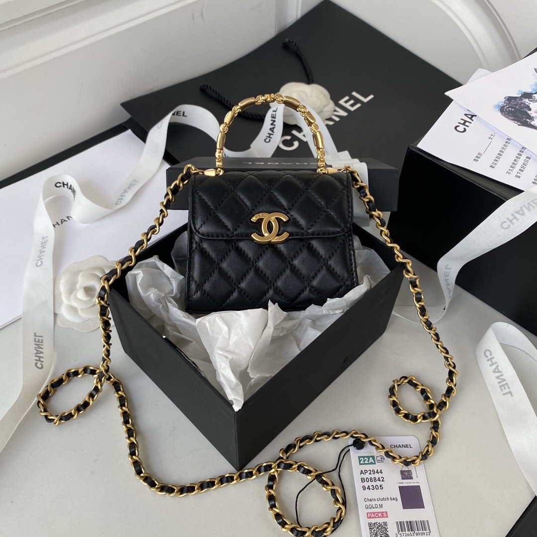 CHL Clutch With Chain Gold Hardware Black For Women Handbags, Shoulder Bags 5.7in/14.5cm AP2945