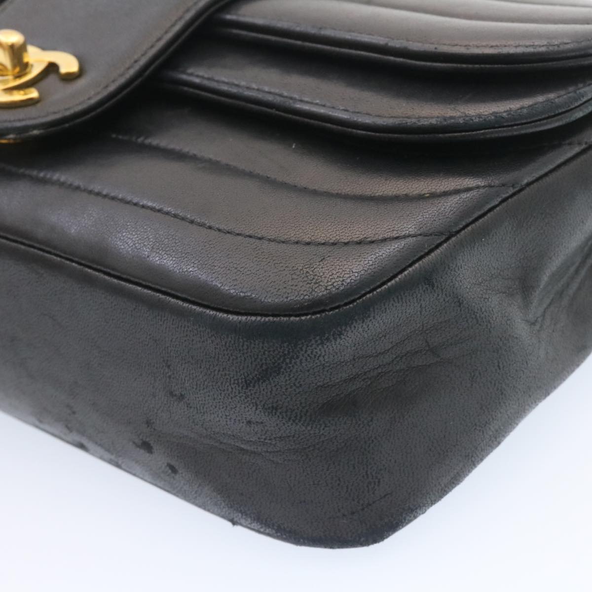 CHANEL Lamb Skin Double Flap Chain Shoulder Bag Black CC 26207A