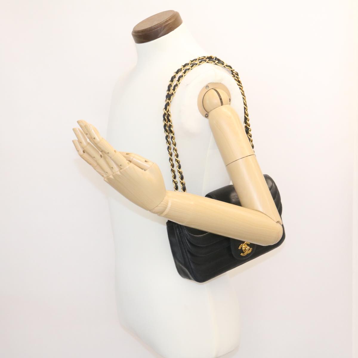 CHANEL Lamb Skin Double Flap Chain Shoulder Bag Black CC 26207A