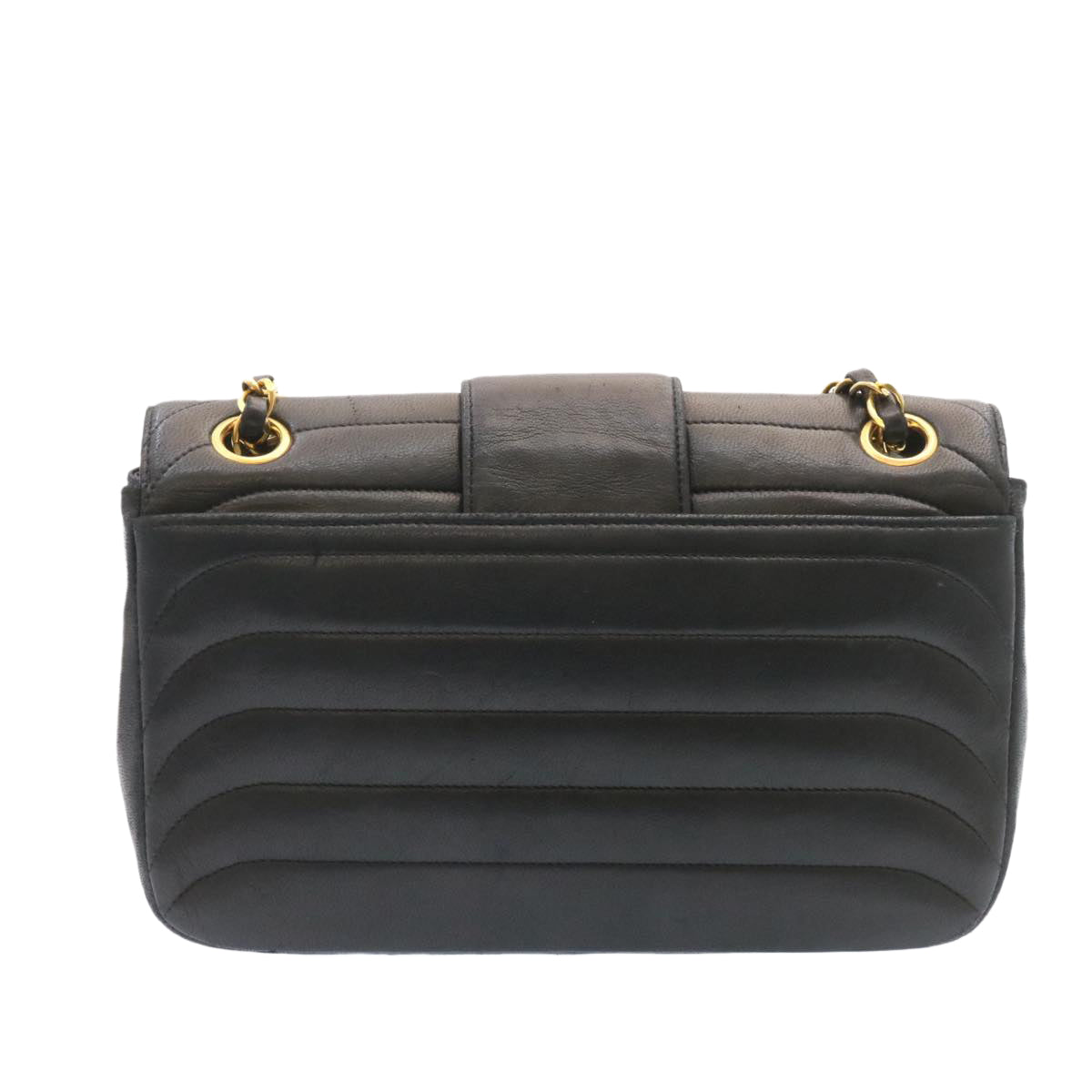 CHANEL Lamb Skin Double Flap Chain Shoulder Bag Black CC 26207A
