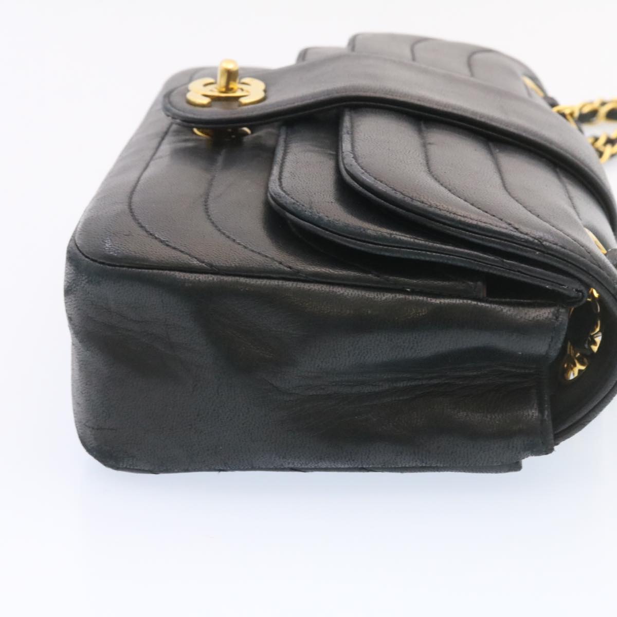 CHANEL Lamb Skin Double Flap Chain Shoulder Bag Black CC 26207A