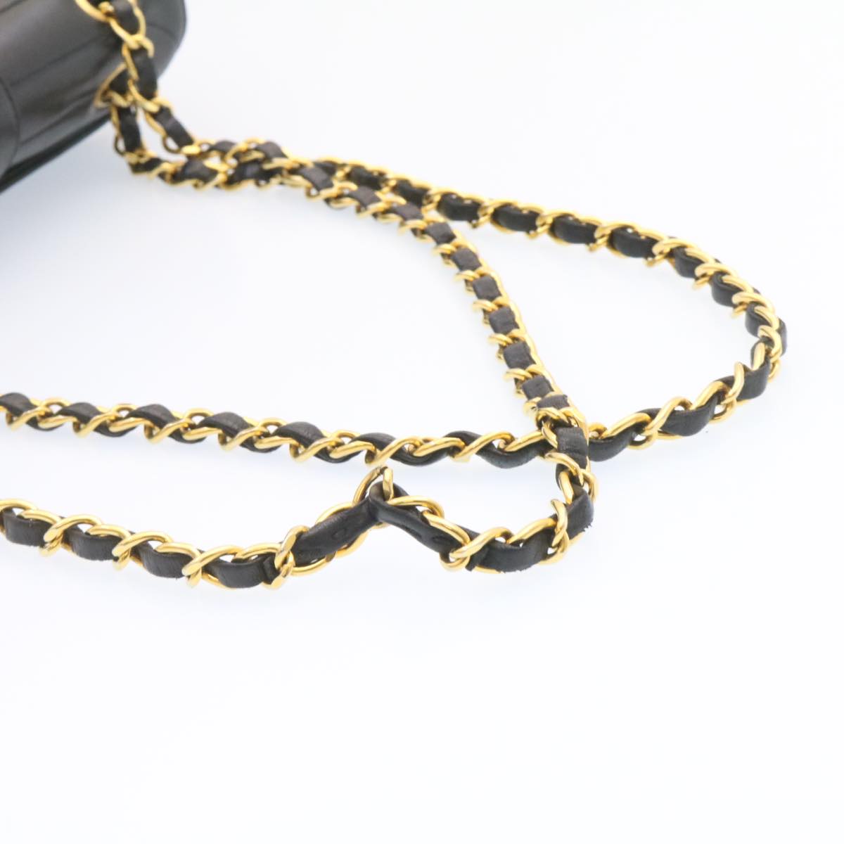 CHANEL Lamb Skin Double Flap Chain Shoulder Bag Black CC 26207A