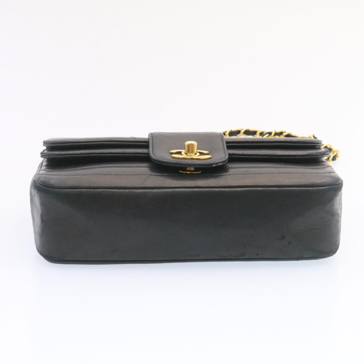 CHANEL Lamb Skin Double Flap Chain Shoulder Bag Black CC 26207A
