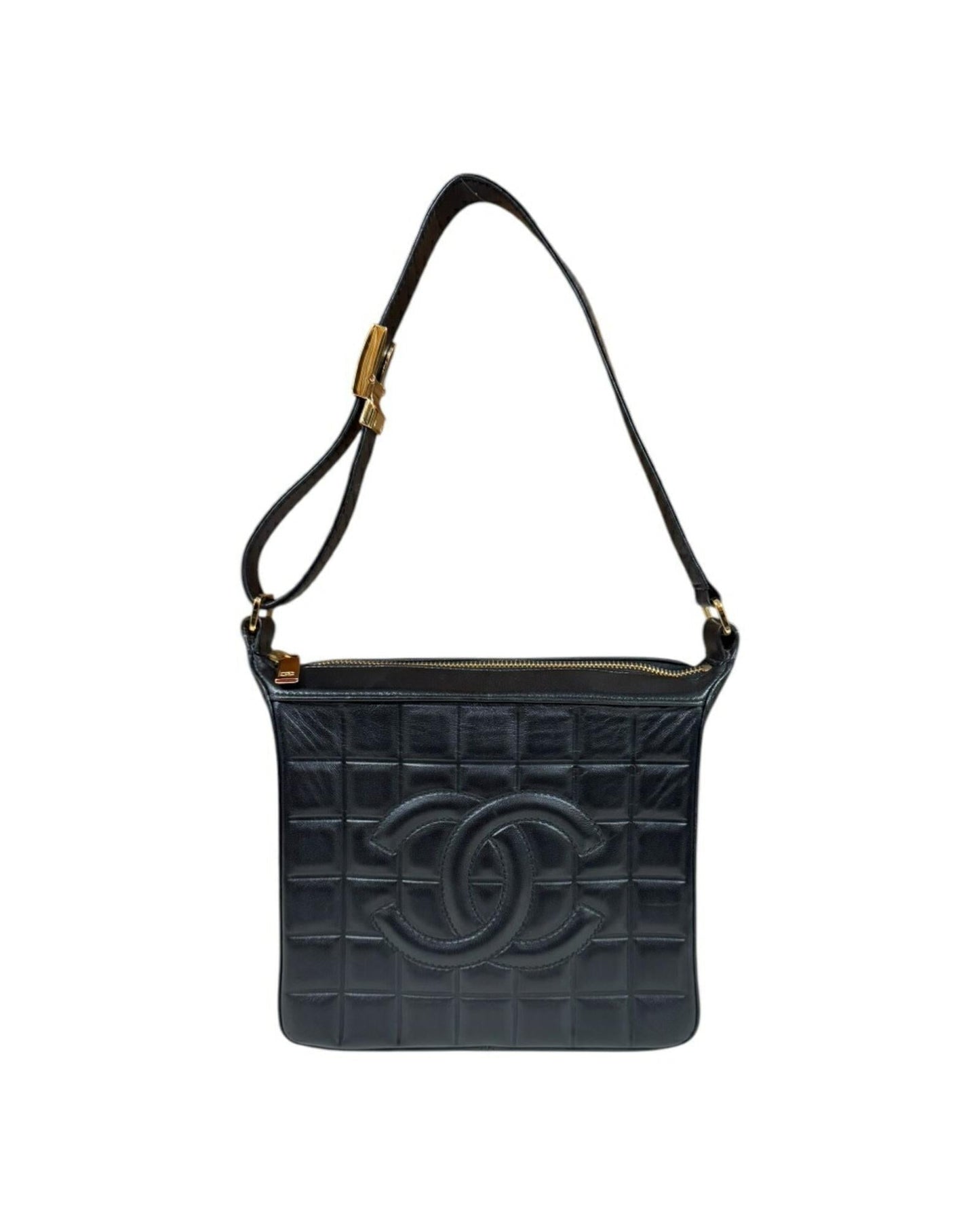 Chanel Leather Chocolate Bar Handbag with Minimal Scratches and Sleek Design
