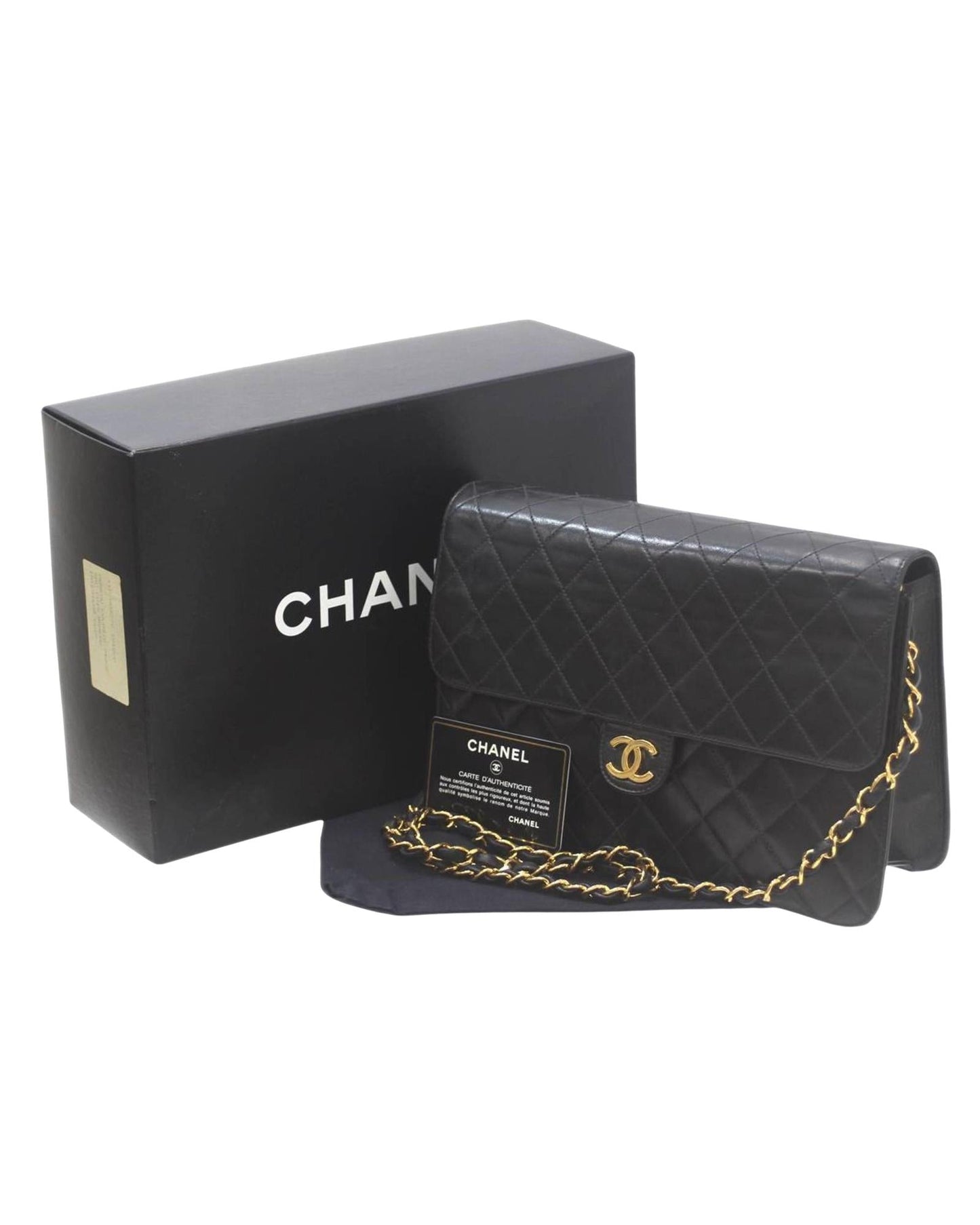 Chanel Timeless Leather Handbag with Box and ity Card