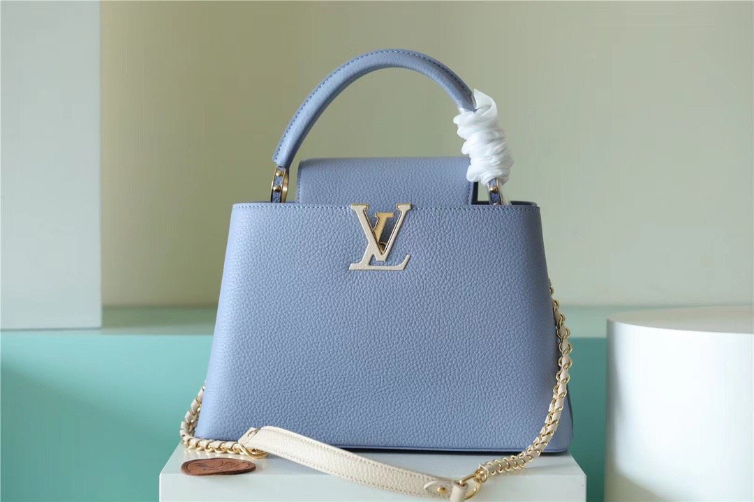 LV Capucines MM Taurillon Light Blue/ Beige For Women, WomenÃ¢â‚¬â„¢s Bags, Shoulder And Crossbody Bags 12.4in/31.5cm LVÃ‚Â 
