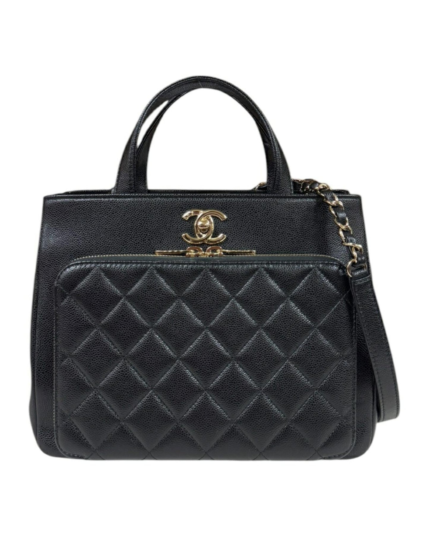 Chanel Leather Business Affinity Bag with Metal Fittings and Handle Detailing