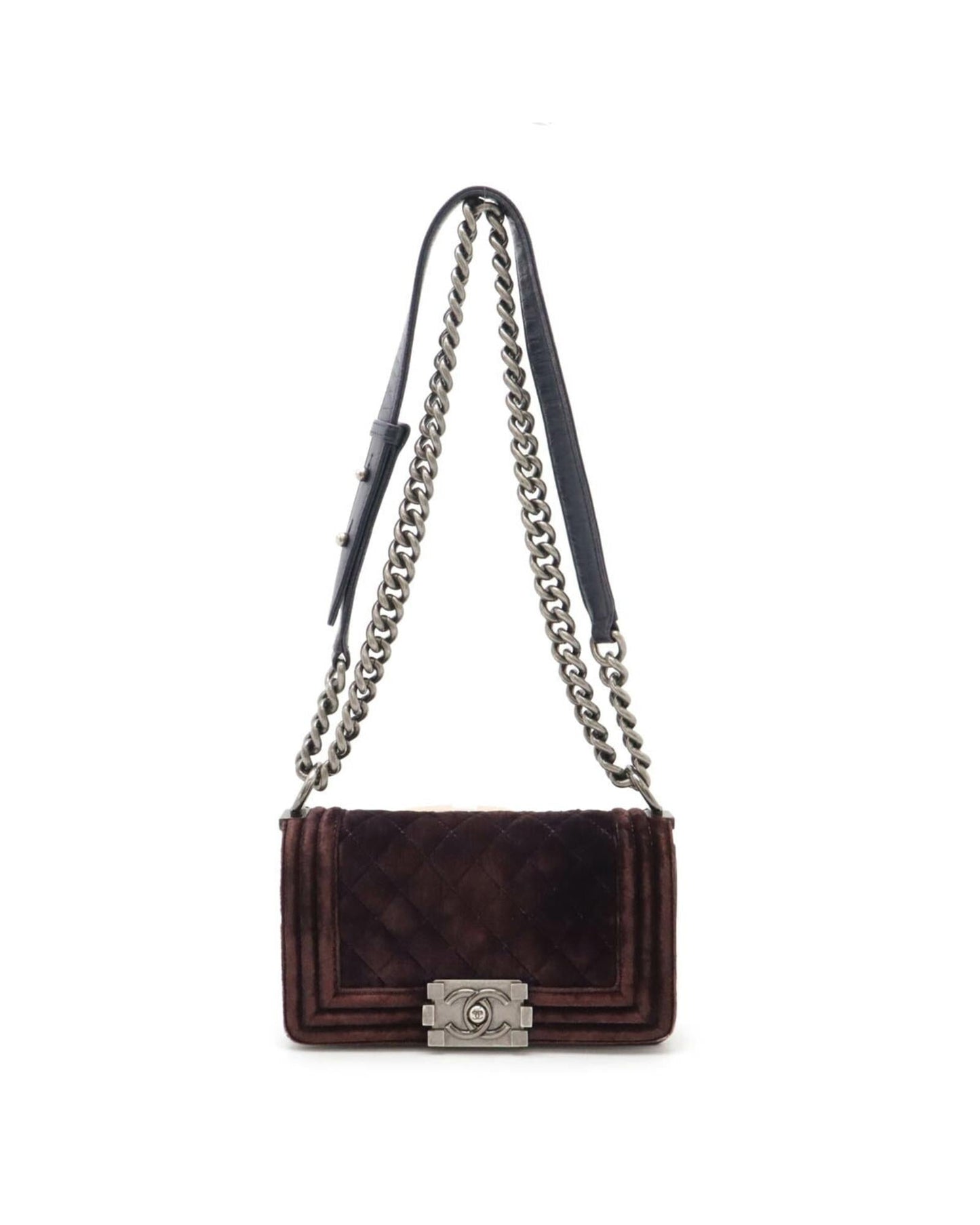Chanel Velvet Boy Bag with Metal Fittings and Sun Damage
