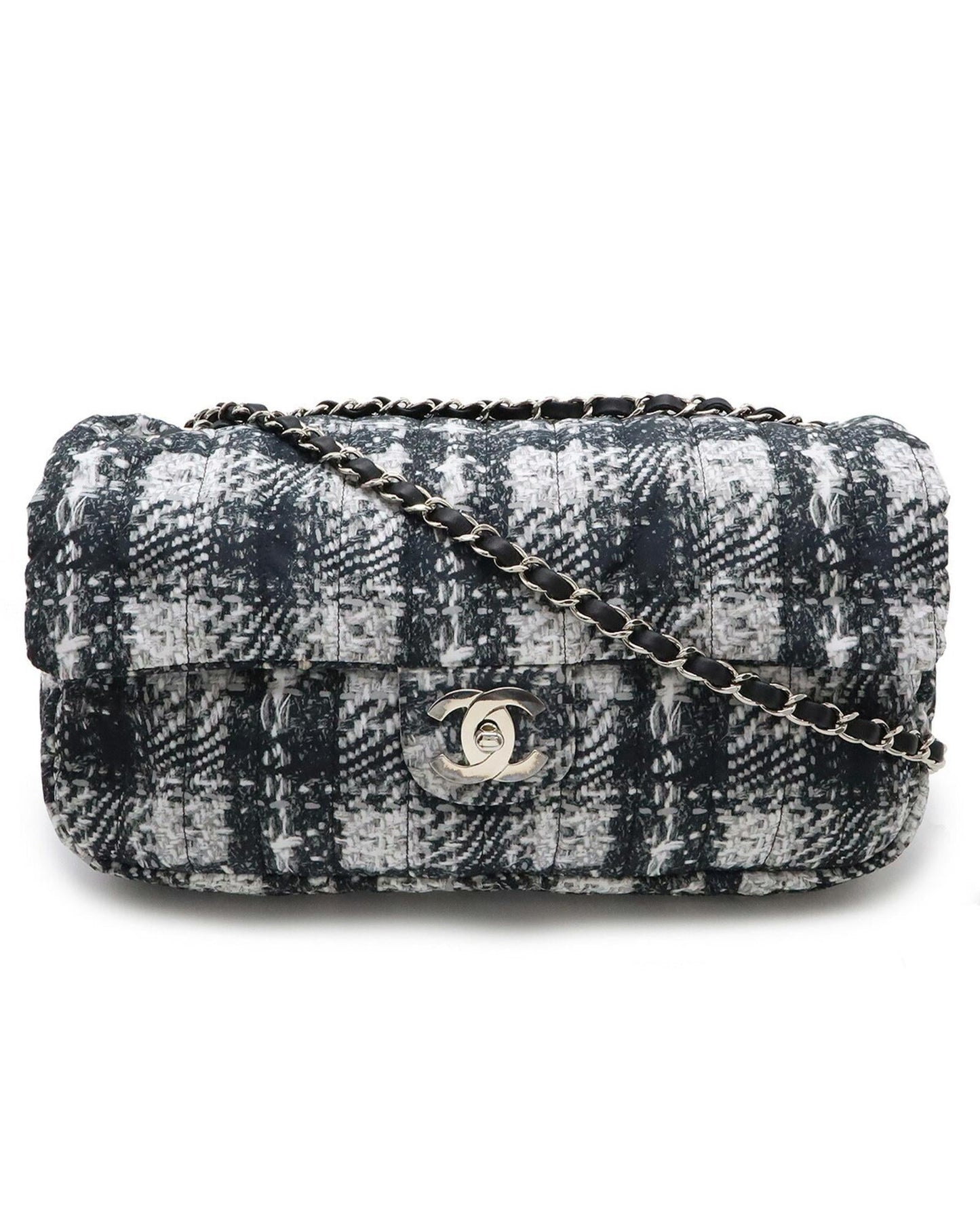 Chanel Tweed Single Flap Bag with Box and Accessories