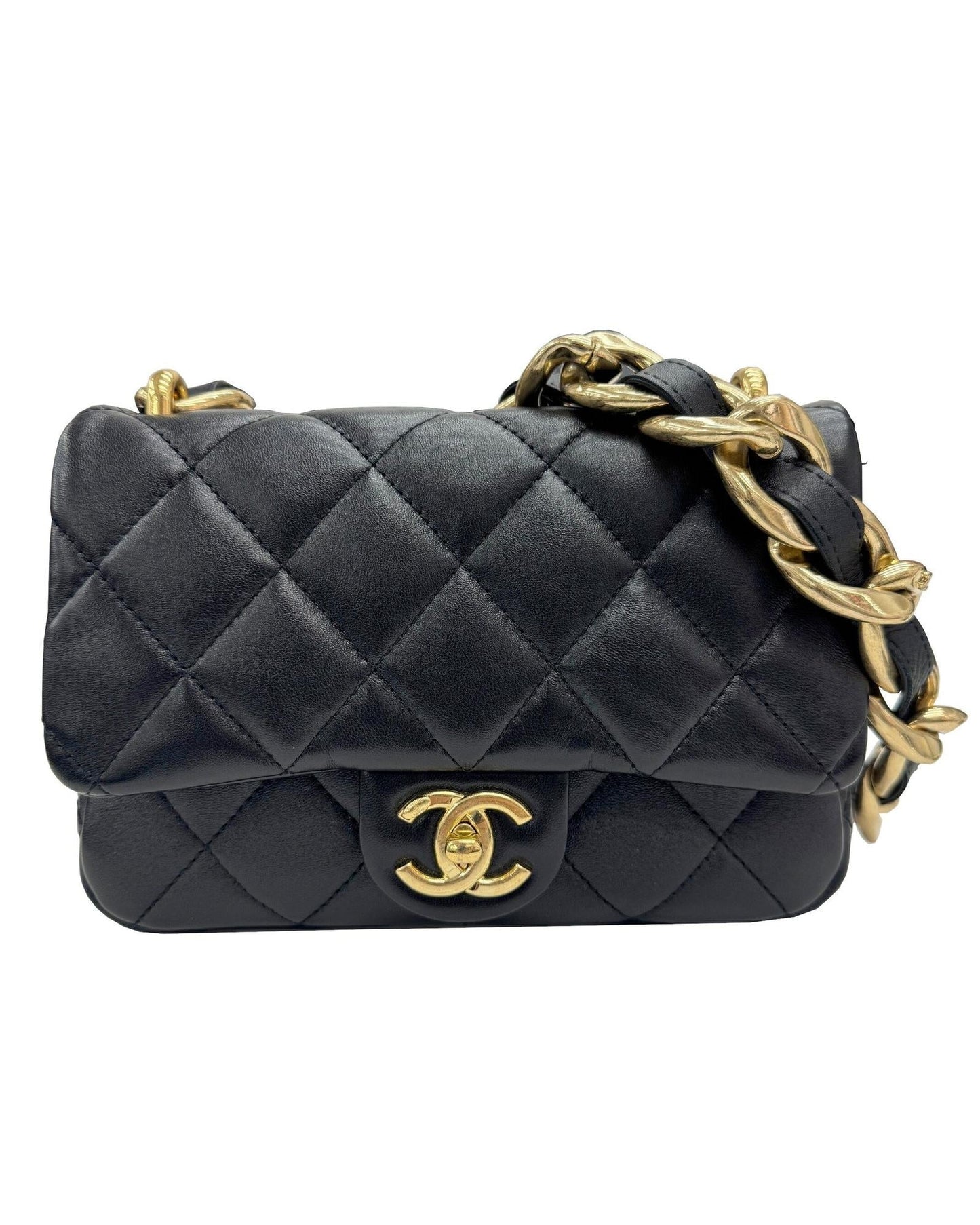 Chanel Leather Single Flap Bag with Dust Bag and Metal Fittings