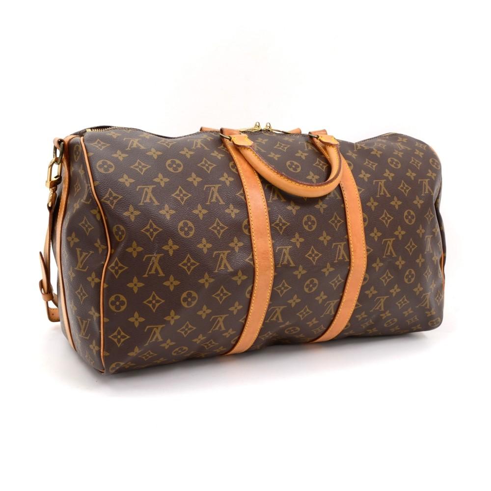 Louis Vuitto Keepall 50 Bandouliere Monogram Canvas Travel Bag with Strap