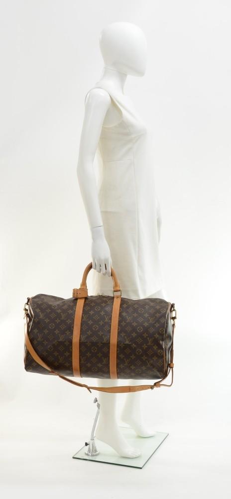 Louis Vuitto Keepall 50 Bandouliere Monogram Canvas Travel Bag with Strap