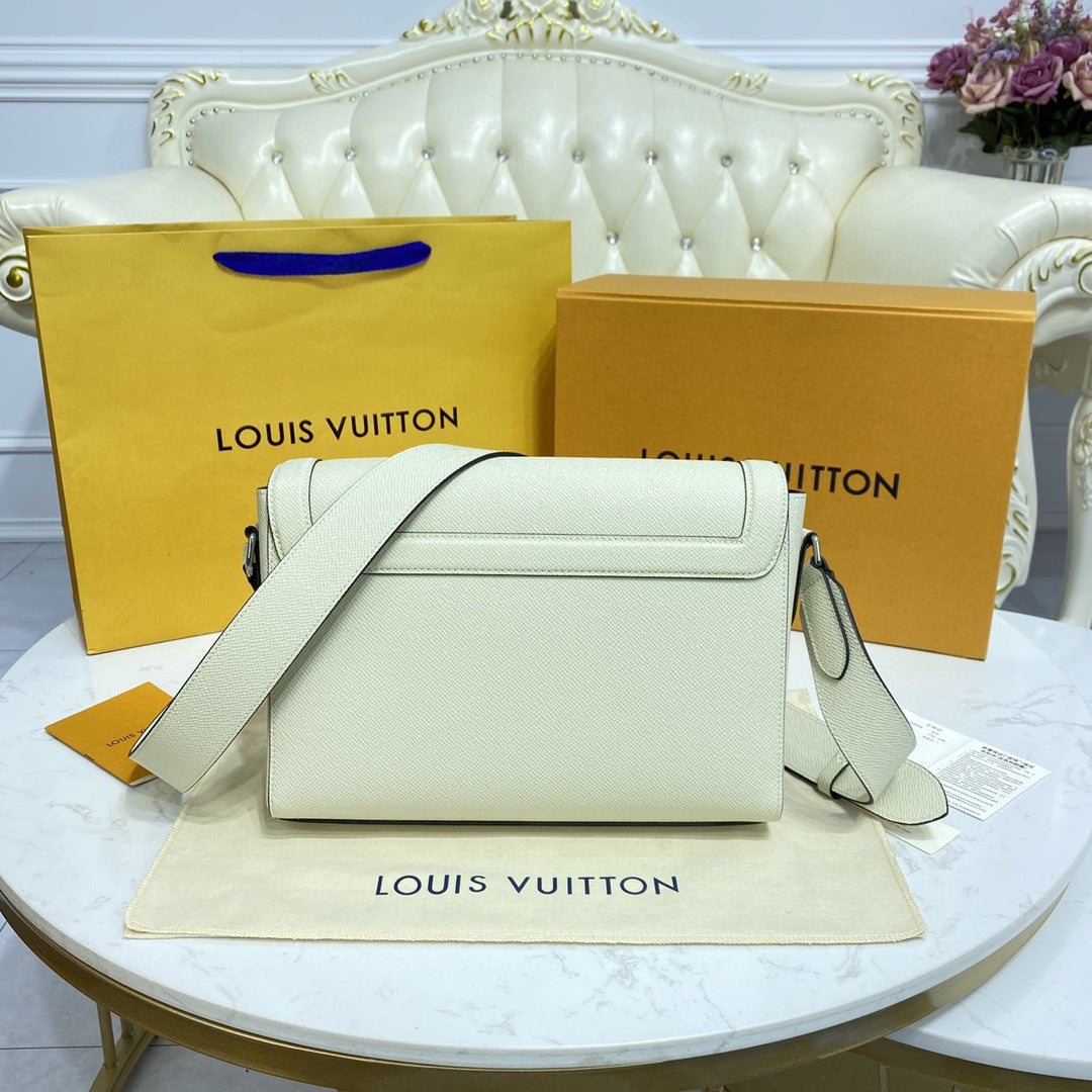 LV New GlamIap Messenger Bag Taiga White For Men, Bags, Shoulder And Crossbody Bags 11.1in/28.3cm LVÃ‚Â 