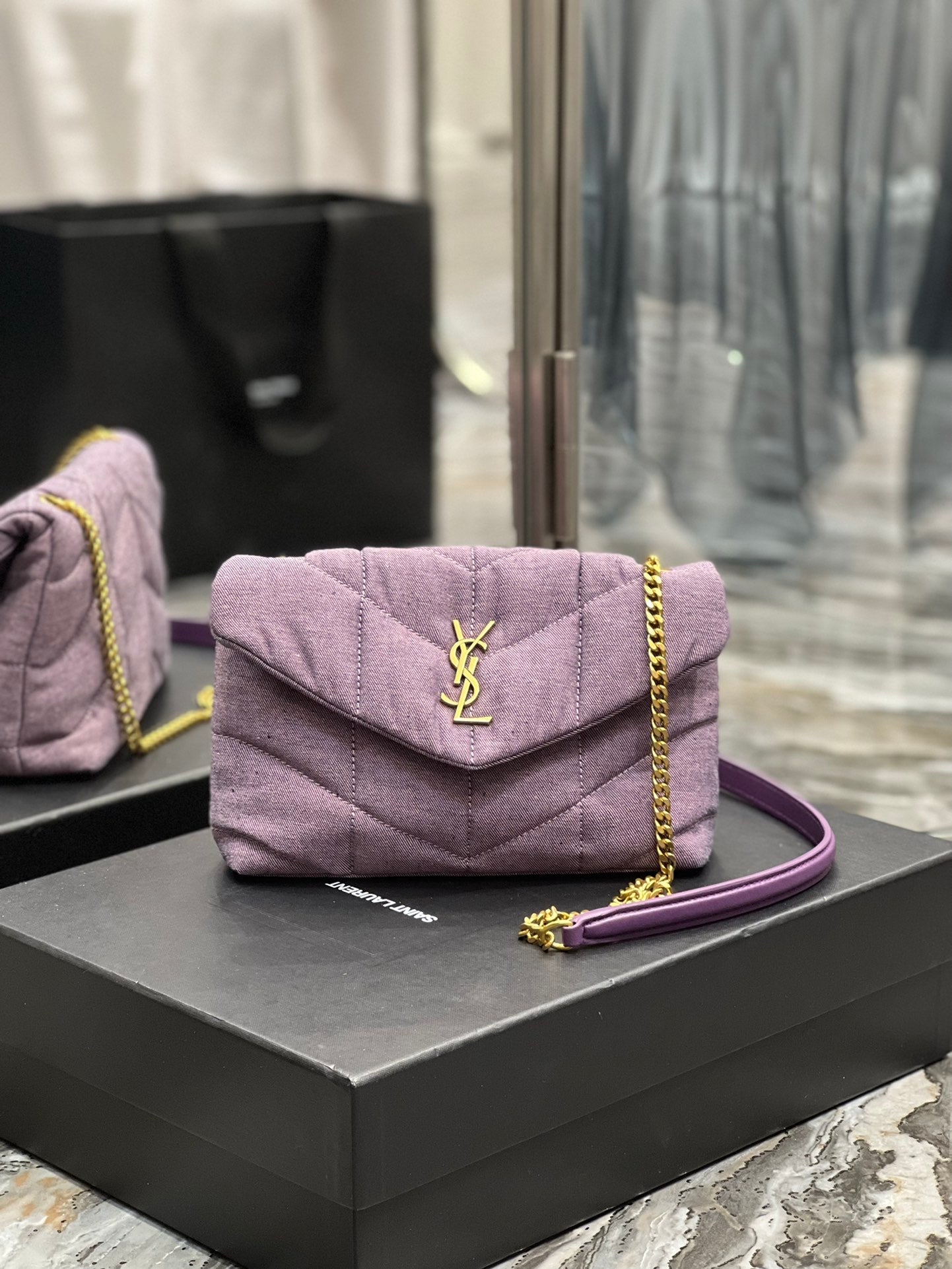 GLAMI Puffer Toy Bag Blesched Lilac In Denim For Women 9in/23cm YSL