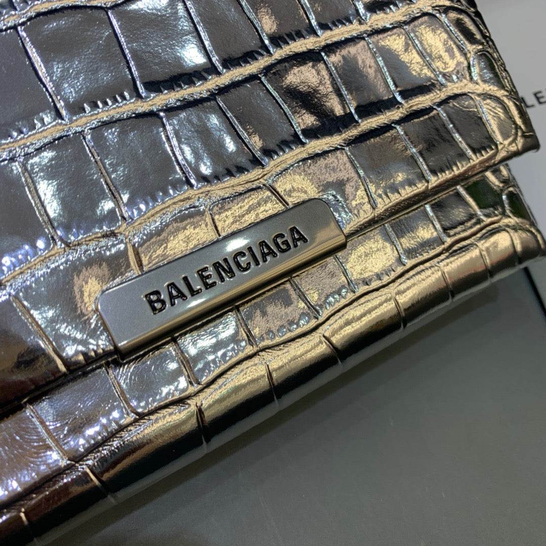 Balen Triplet Small Bag CrocoGLAMIle Embossed Silver, For Women,  Bags 8.3in/21cm