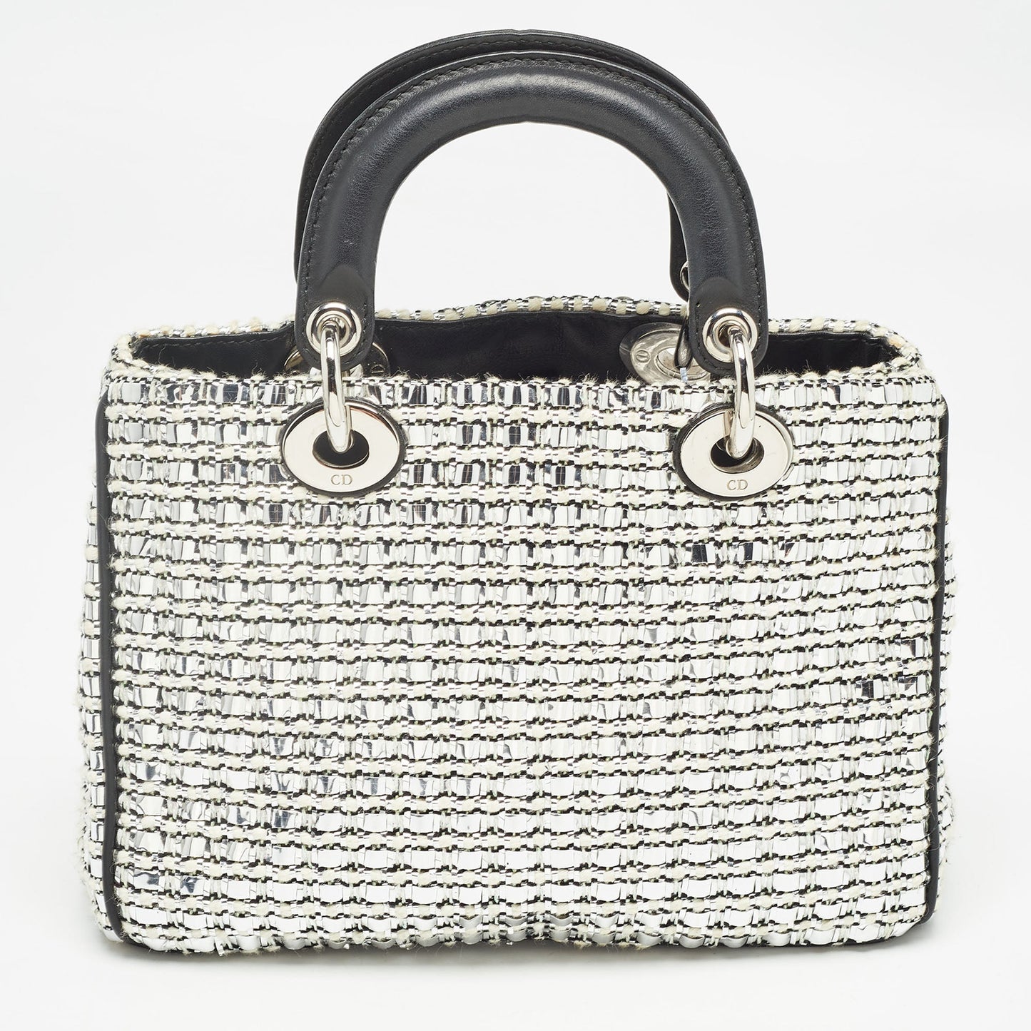 Dior Black/silver Tweed And Leather Small Diorissimo Patch Tote