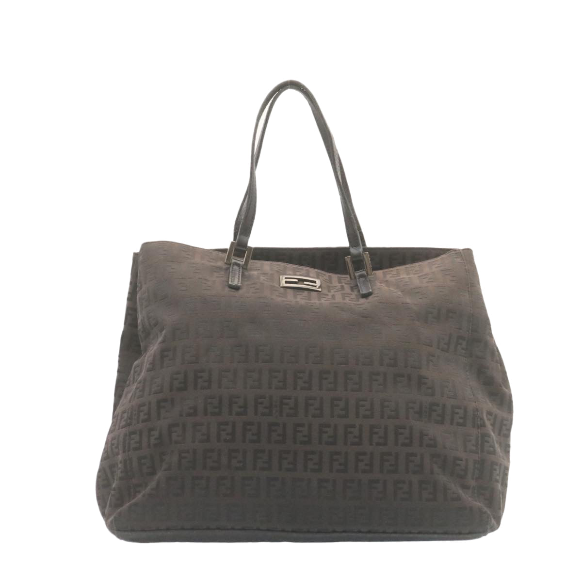 FENDI Zucchino Canvas Hand Bag Dark Brown 28540