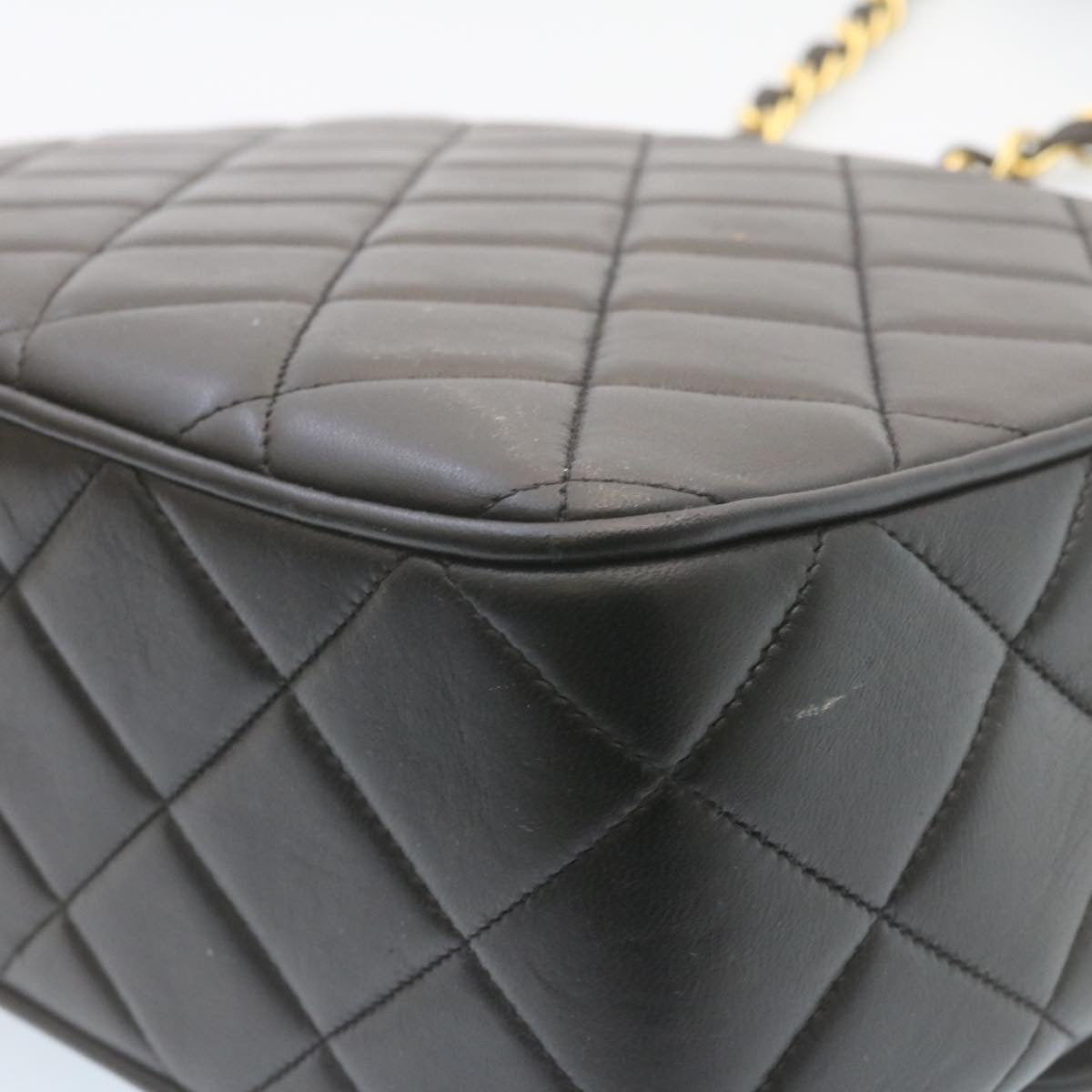 CHANEL Matelasse Chain Flap Shoulder Bag Lamb Skin Black Gold CC 28632A